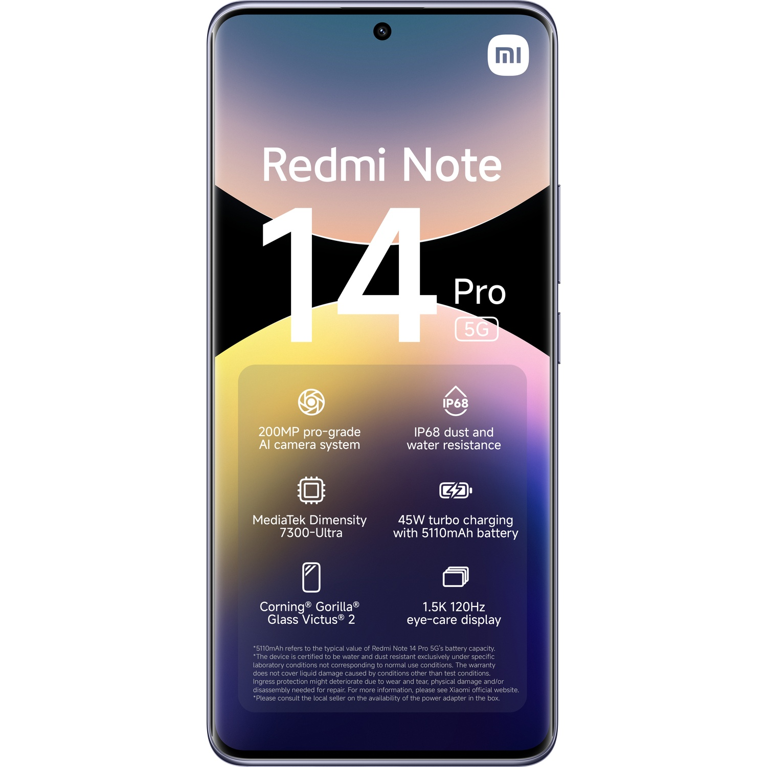 Un smartphone avec un grand écran montrant des détails du téléphone.