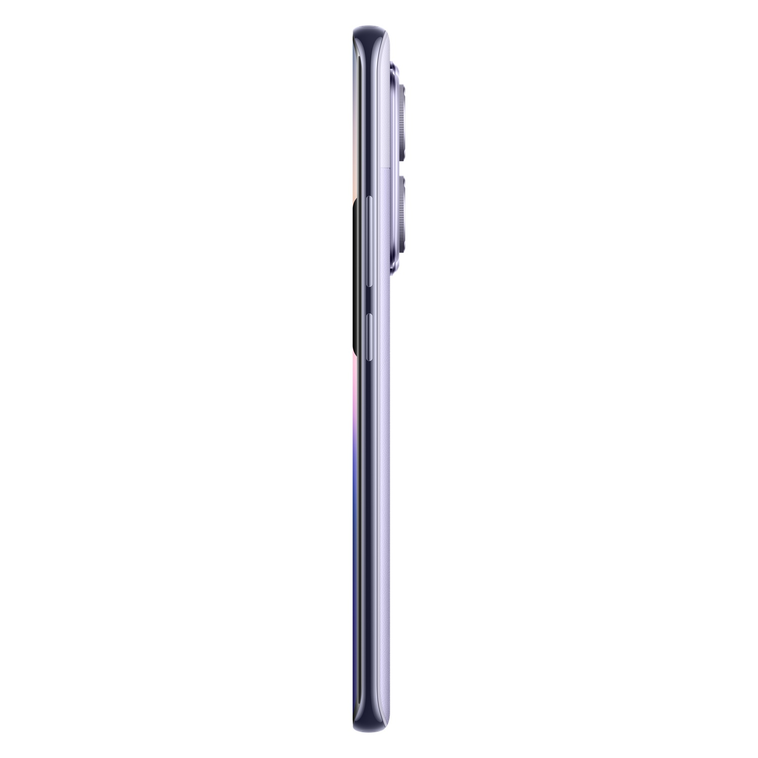 Vue latérale d'un smartphone violet avec des caméras.