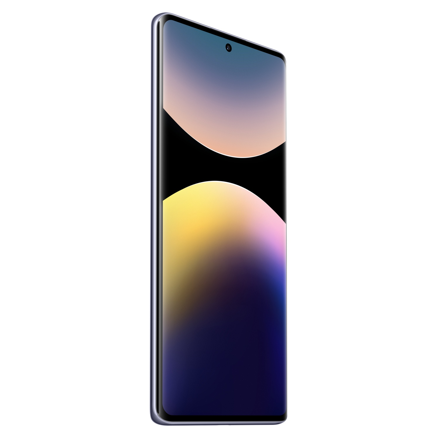 A smartphone with a gradient screen. The phone has a dark blue frame and a selfie camera.