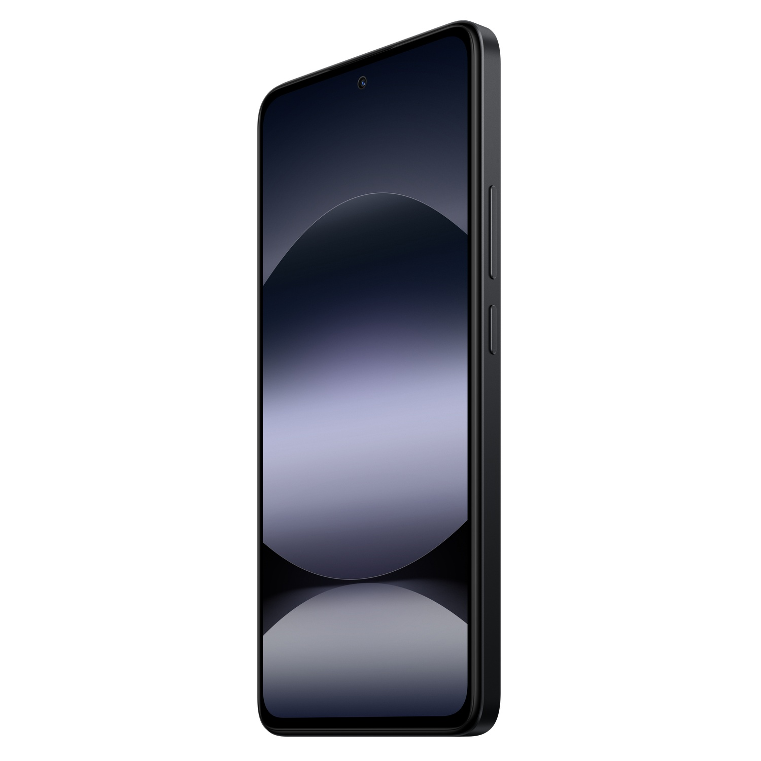 Un smartphone noir avec un écran affichant un dégradé, sur fond blanc.