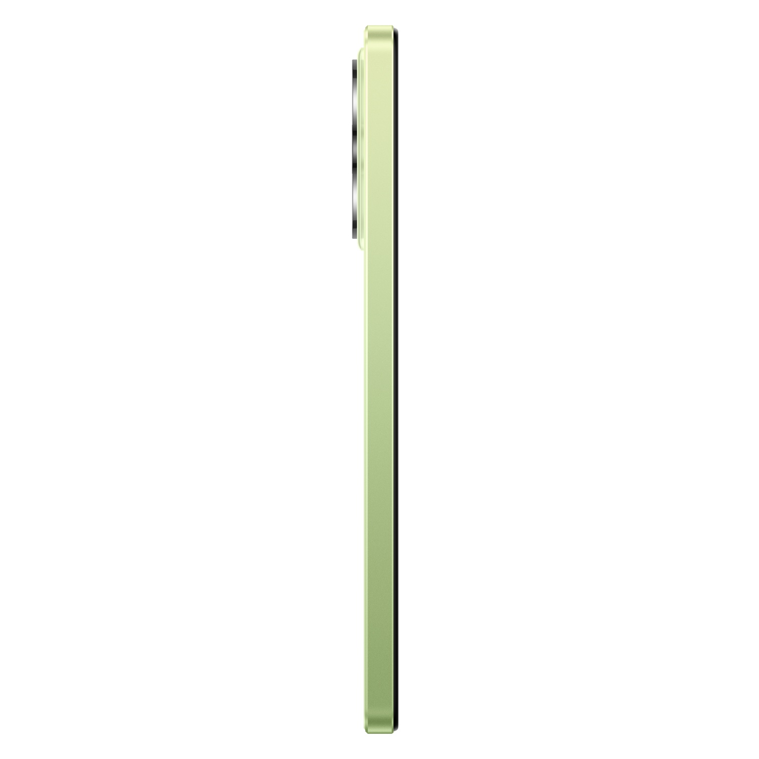 A side view of a green smartphone, showing the side profile with camera bump.