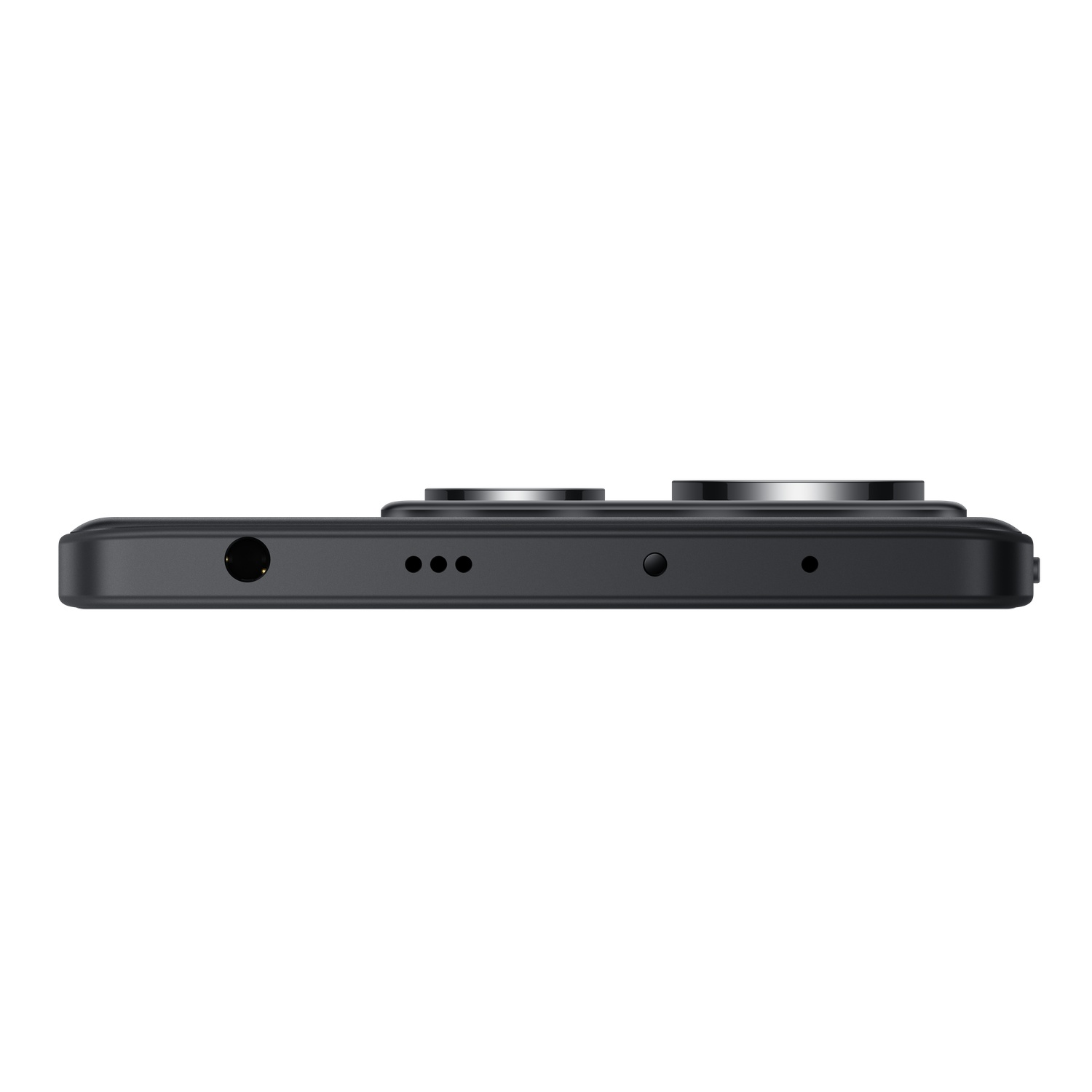 The bottom edge of a black smartphone with ports and holes visible.