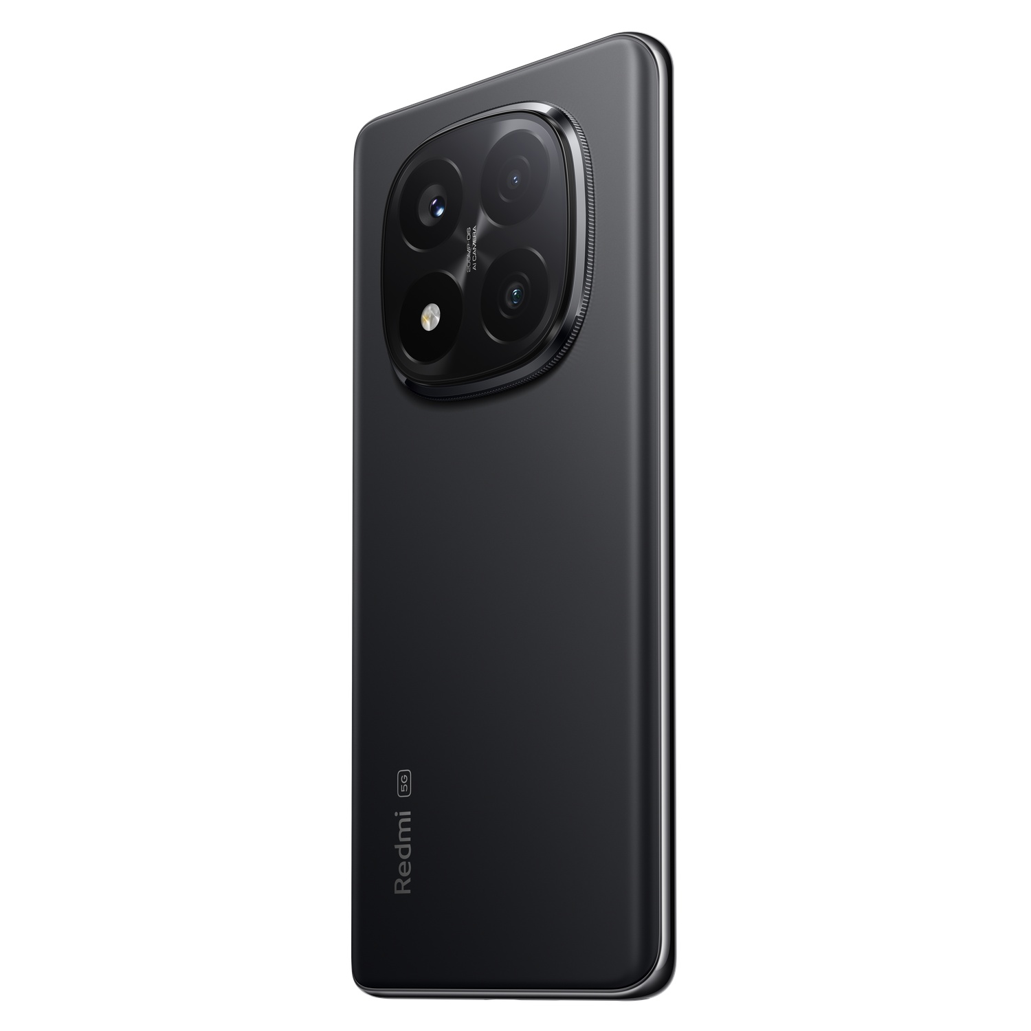 Arrière d'un téléphone Redmi noir avec quatre caméras et le logo Redmi.