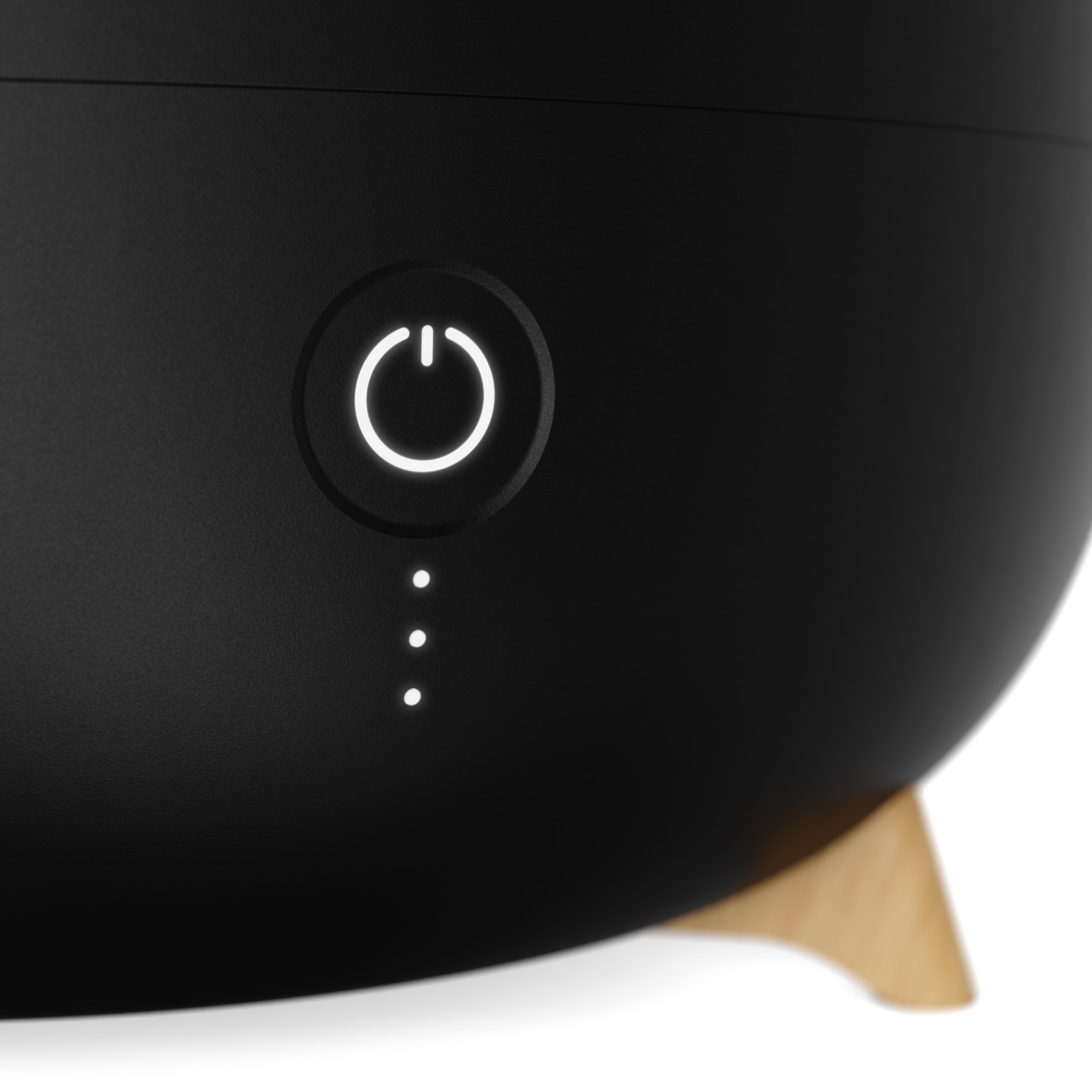 A black device with a white power button and three indicator lights.