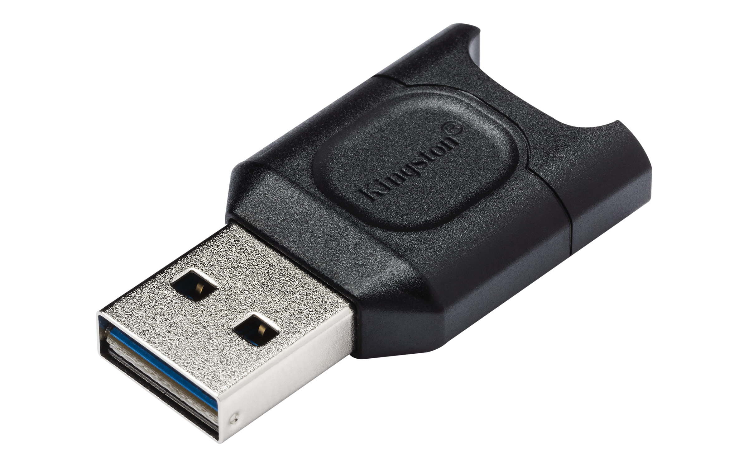 Schwarzer Kingston USB-Adapter. Er hat einen USB-A-Anschluss und einen Steckplatz.