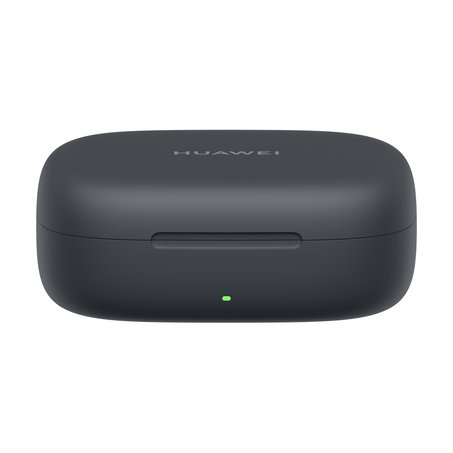 Custodia di ricarica Huawei grigio scuro con il marchio in alto.