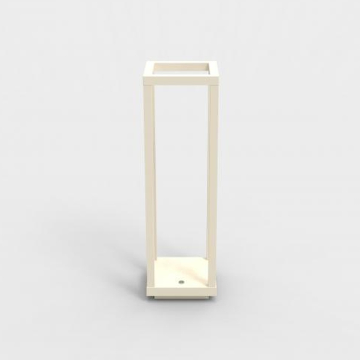 Espositore rettangolare color crema con parte superiore e base quadrata, design semplice.