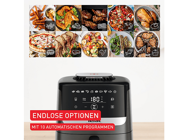 Tefal EY145A Easy Fry Compact, friggitrice ad aria calda, capacità 3 l, 10 programmi di cottura automatici, display touch, risparmio di tempo e risparmio energetico, rivestimento antiaderente, Nube