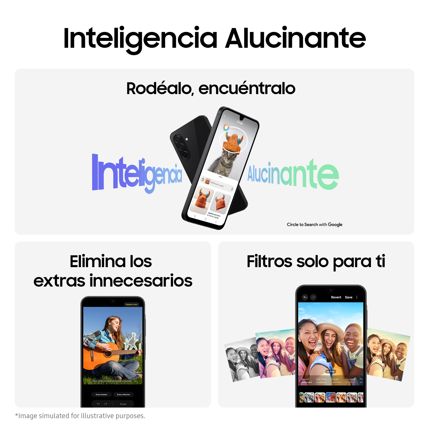 Un anuncio que muestra un teléfono con texto que describe las funciones.