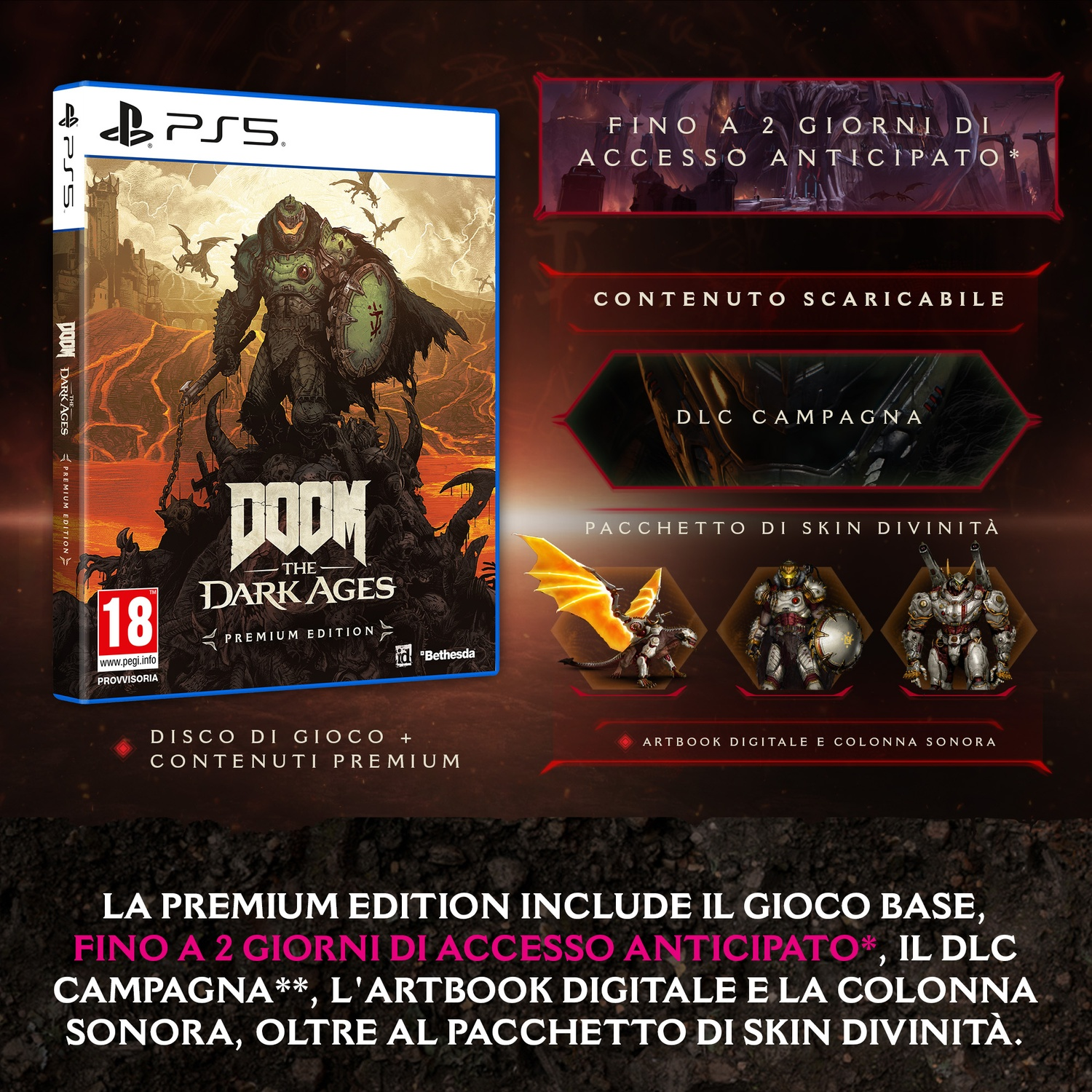 Scatola del gioco di Doom: The Dark Ages, con immagini e testo in più lingue.