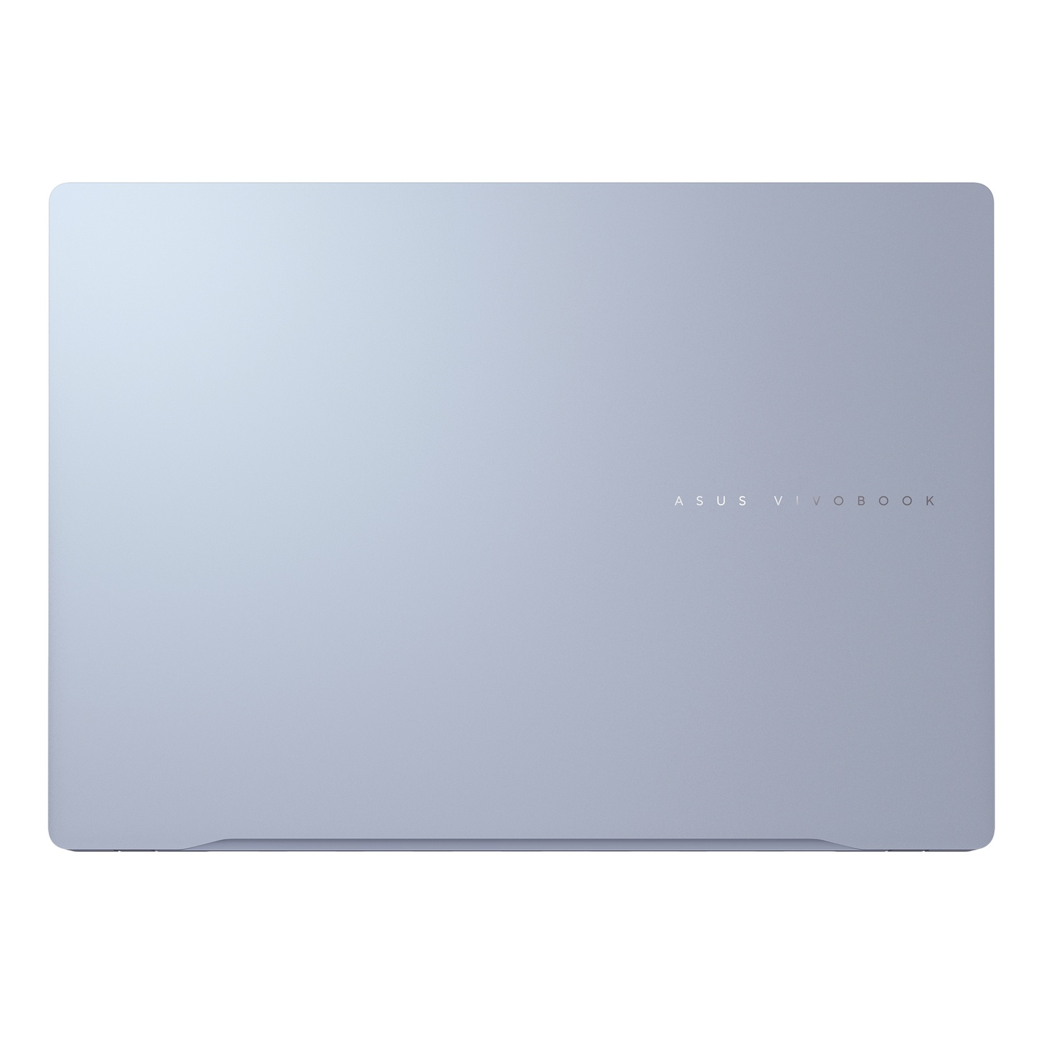 Ordinateur portable bleu clair avec ASUS VIVOBOOK écrit au dos.