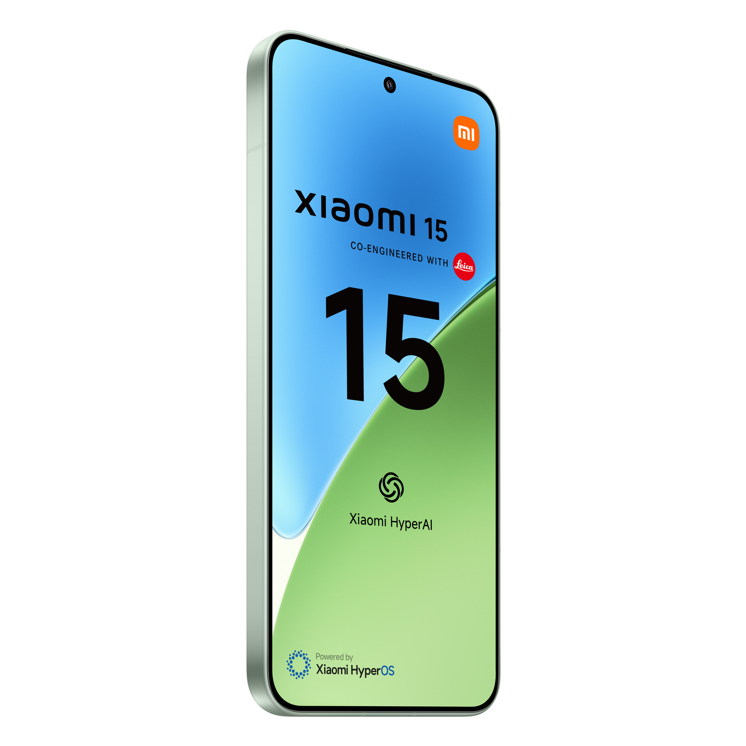 Smartphone Xiaomi 15, la pantalla muestra el nombre del modelo y el logo.