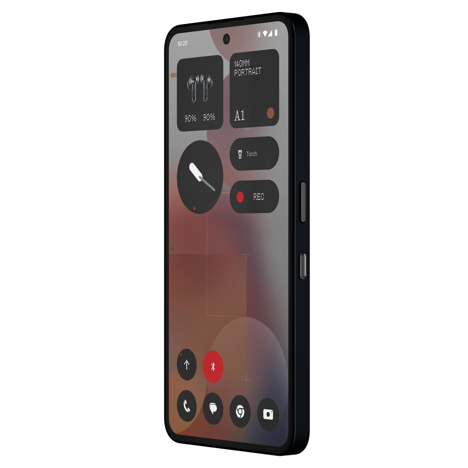 Smartphone moderno con pantalla que muestra una interfaz colorida, sobre un fondo blanco.
