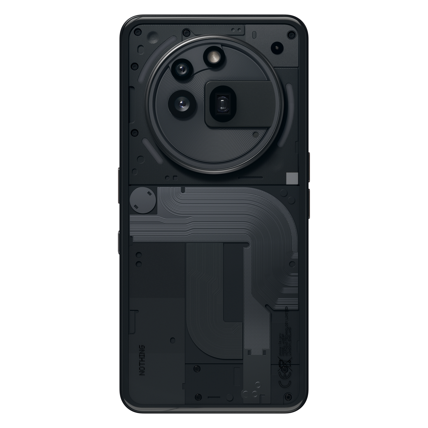 La parte trasera de un teléfono negro con una cámara.