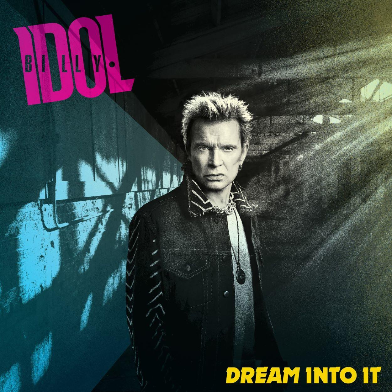 Albumhoes met Billy Idol in een jas. De achtergrond is een schaduwrijke, stedelijke scène met tekst.