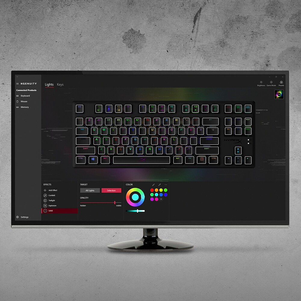 Ein Computermonitor zeigt eine Tastaturanpassungsoberfläche mit einer Tastatur.