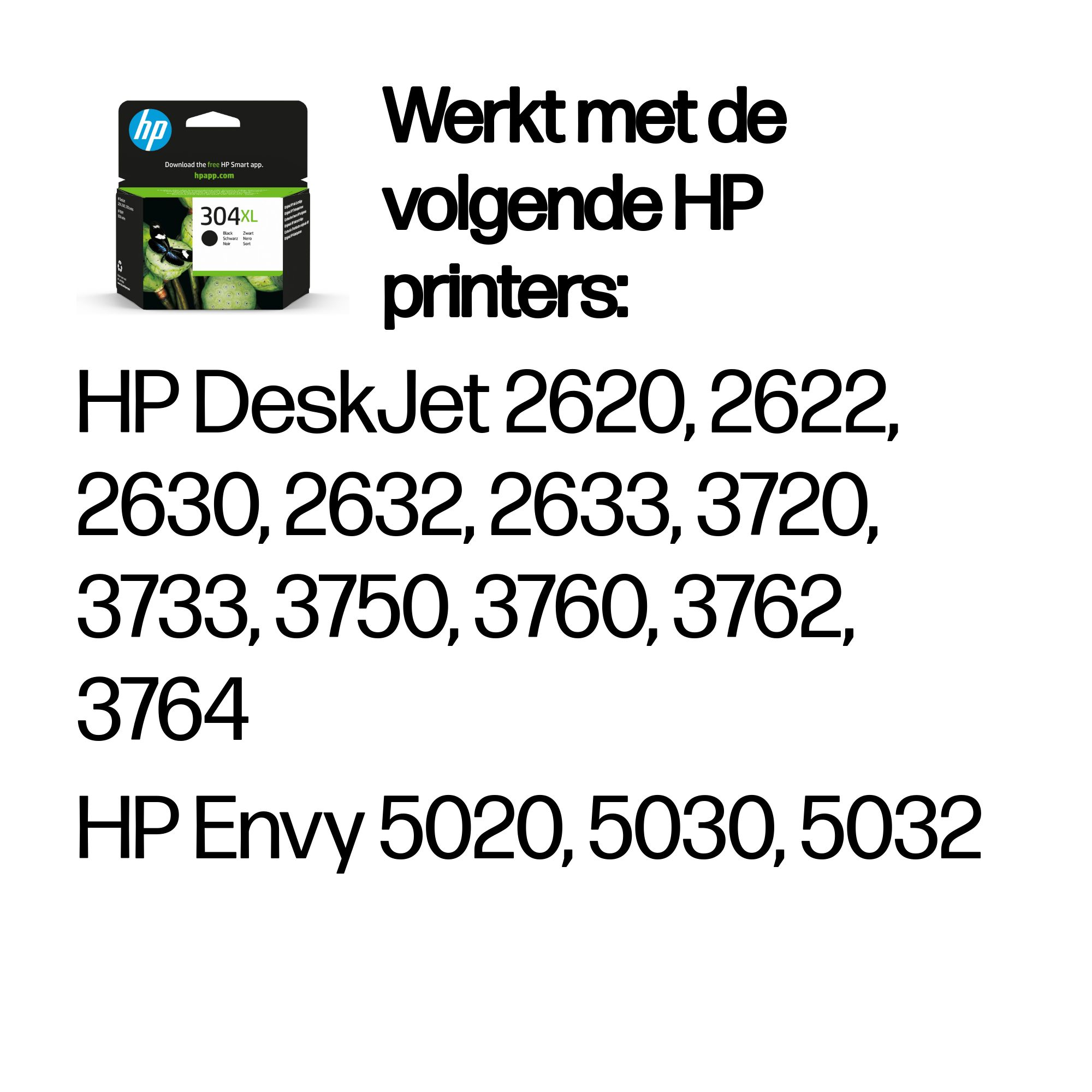 Cartouche d'encre pour imprimante HP avec une liste des modèles d'imprimantes HP compatibles.