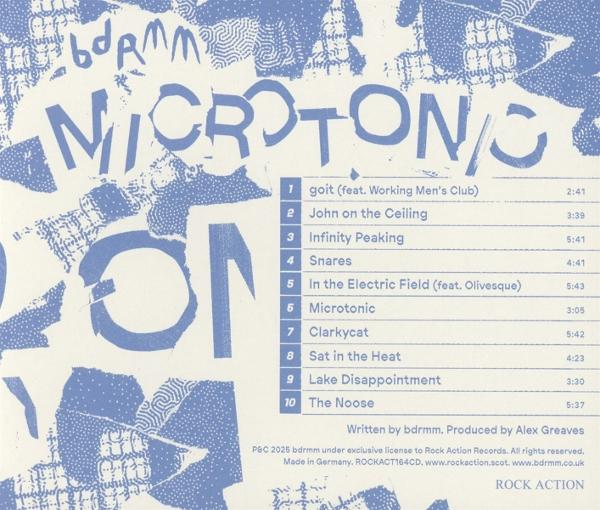 CD-Rückseite mit Songtiteln, Trackliste und Credits in Blau und Weiß.