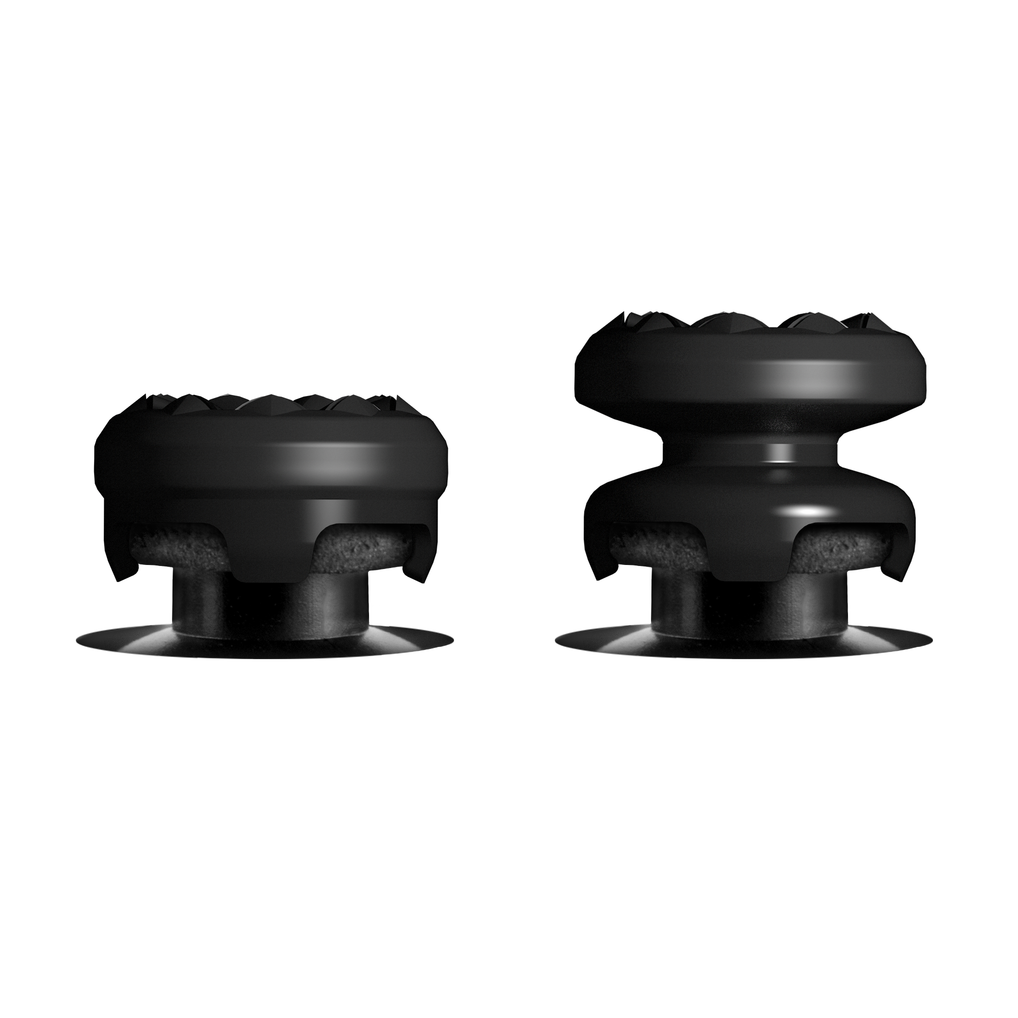 Dwa czarne joysticki kontrolera na czarnym tle.