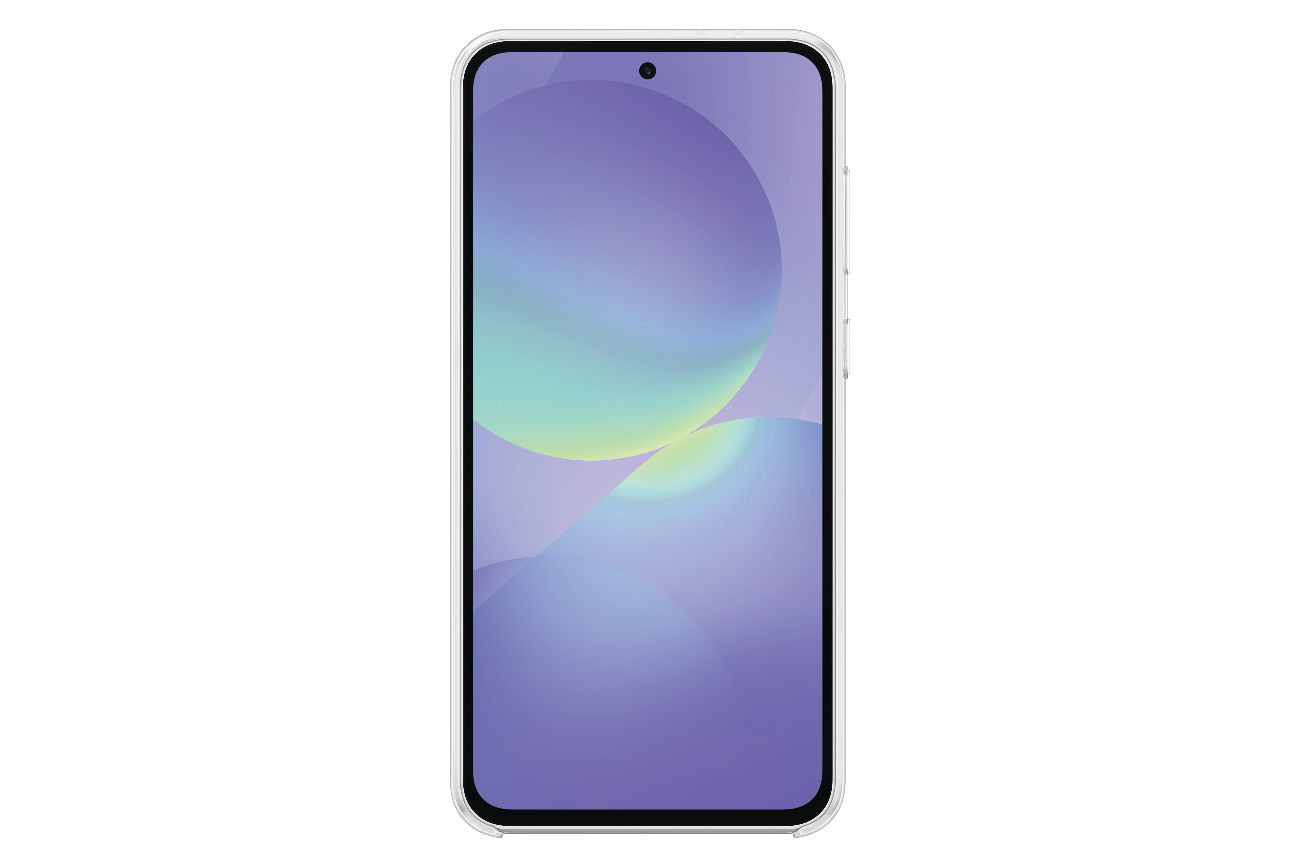 Ein Smartphone mit einem abstrakten lila-grünen Hintergrund auf dem Bildschirm.