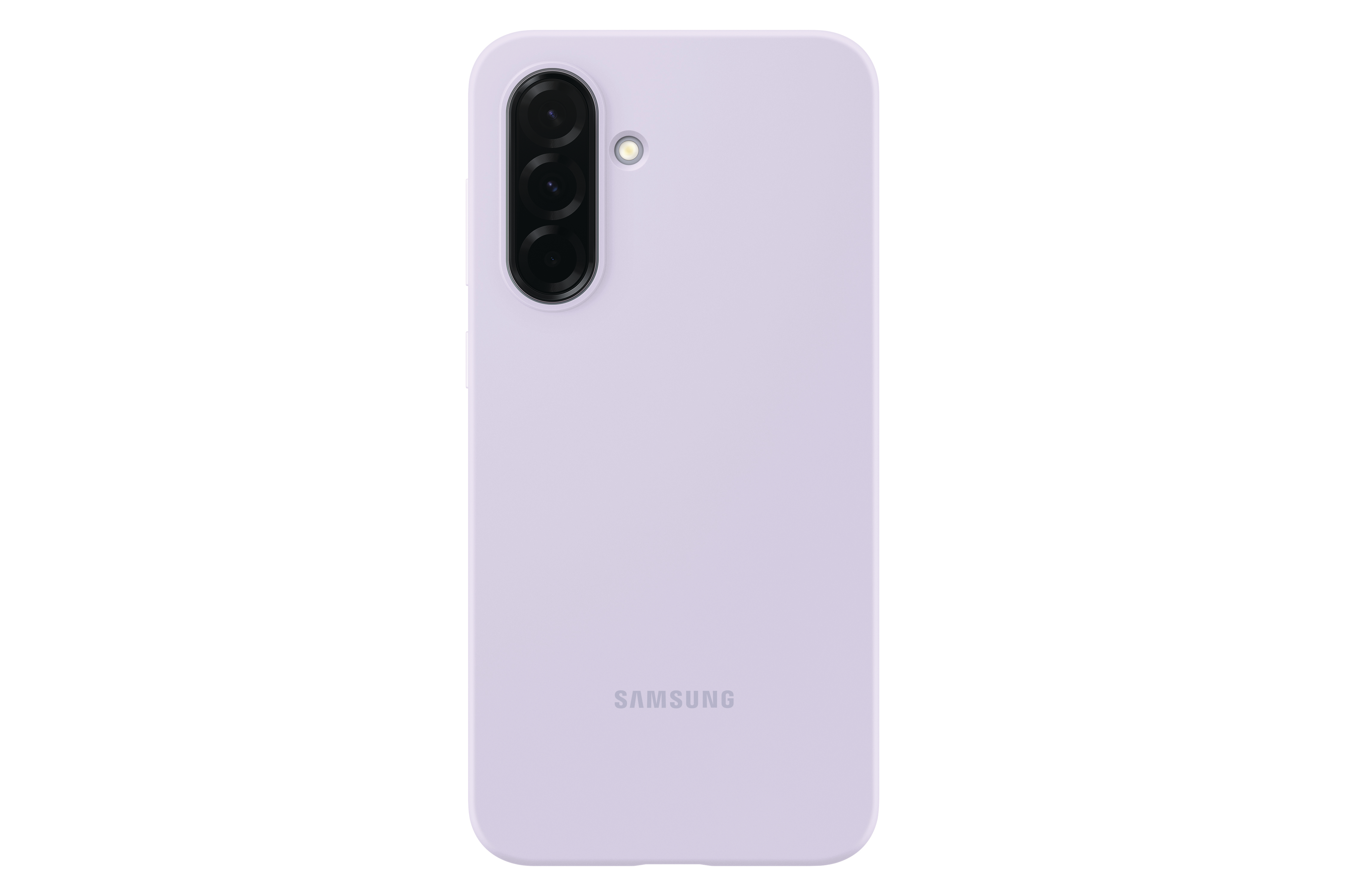 Rückseite eines hellvioletten Samsung-Telefons mit drei Kameras und dem Samsung-Logo.