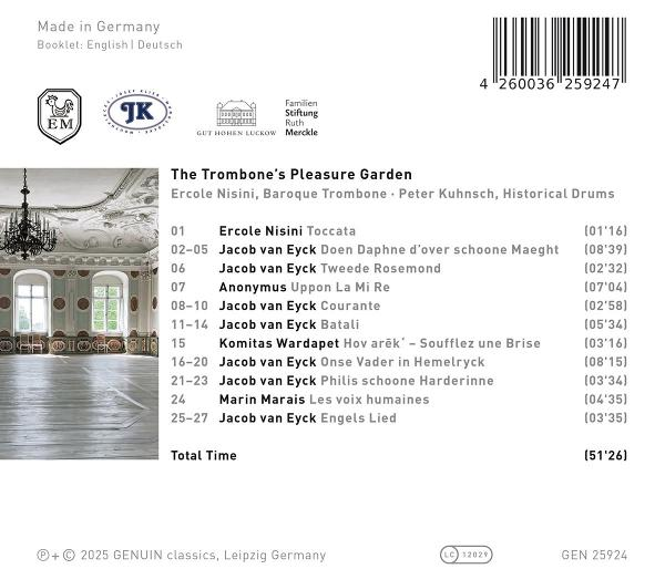 CD-Cover mit Text über Musik und einem Bild eines Raumes mit Kronleuchter.