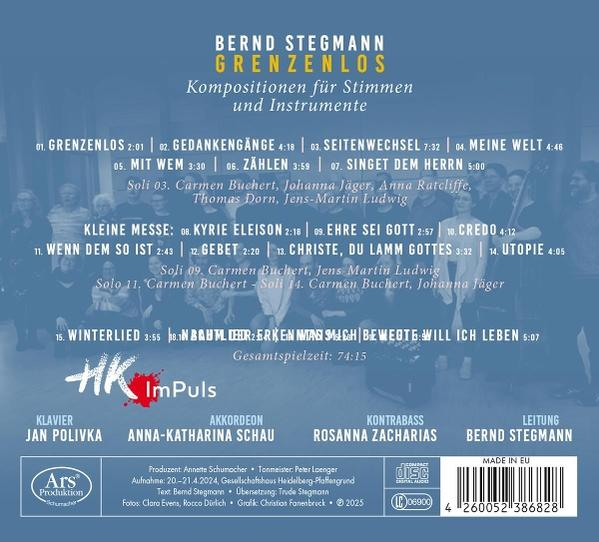 Rückseite einer CD mit Musikkompositionsdetails, Credits und Barcode.
