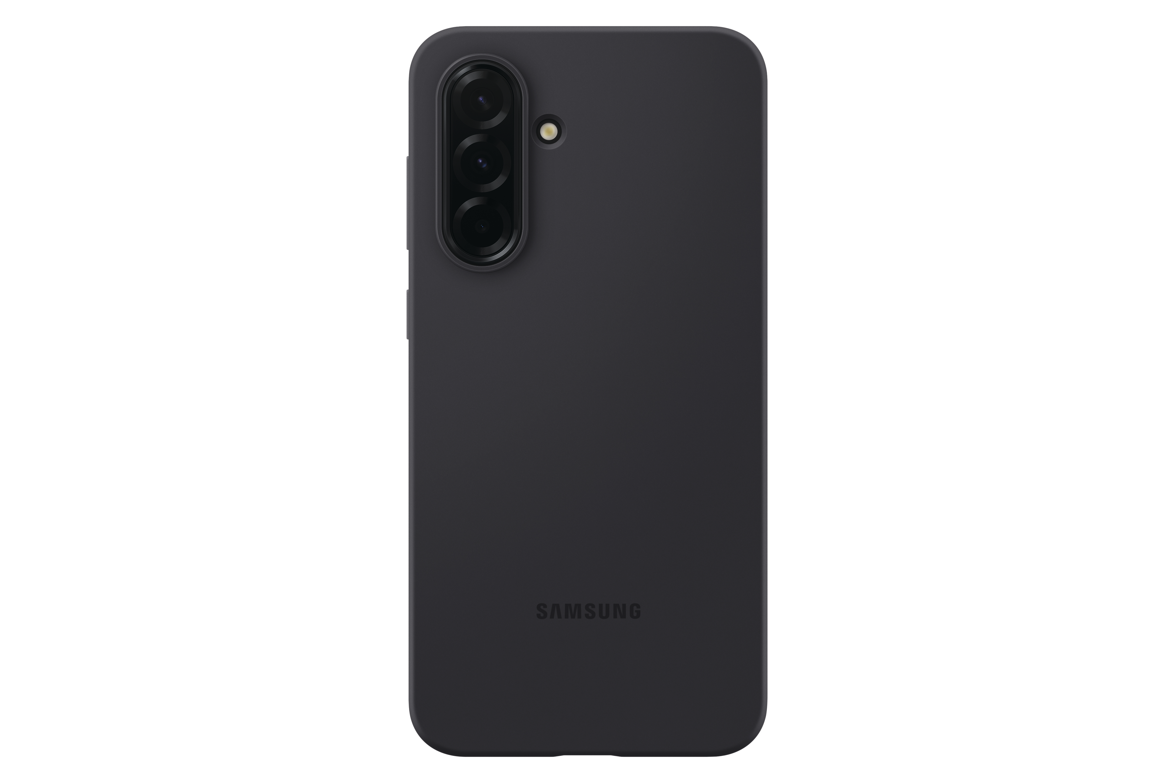 Schwarze Handyhülle mit Kameraausschnitten. Samsung-Logo unten.