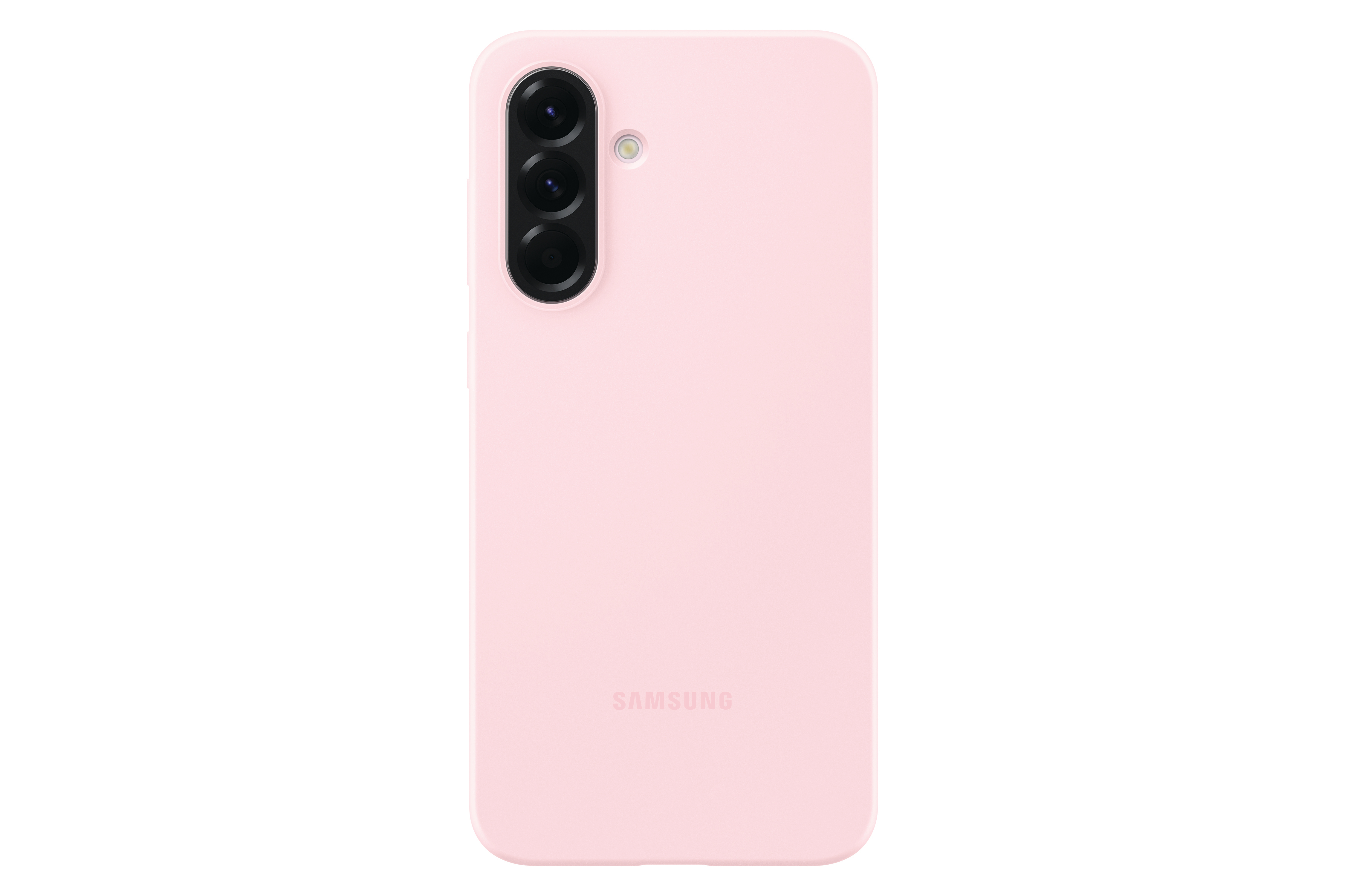 Rosa Handyhülle mit Dreifach-Kameralinsen und Samsung-Logo auf weißem Hintergrund.
