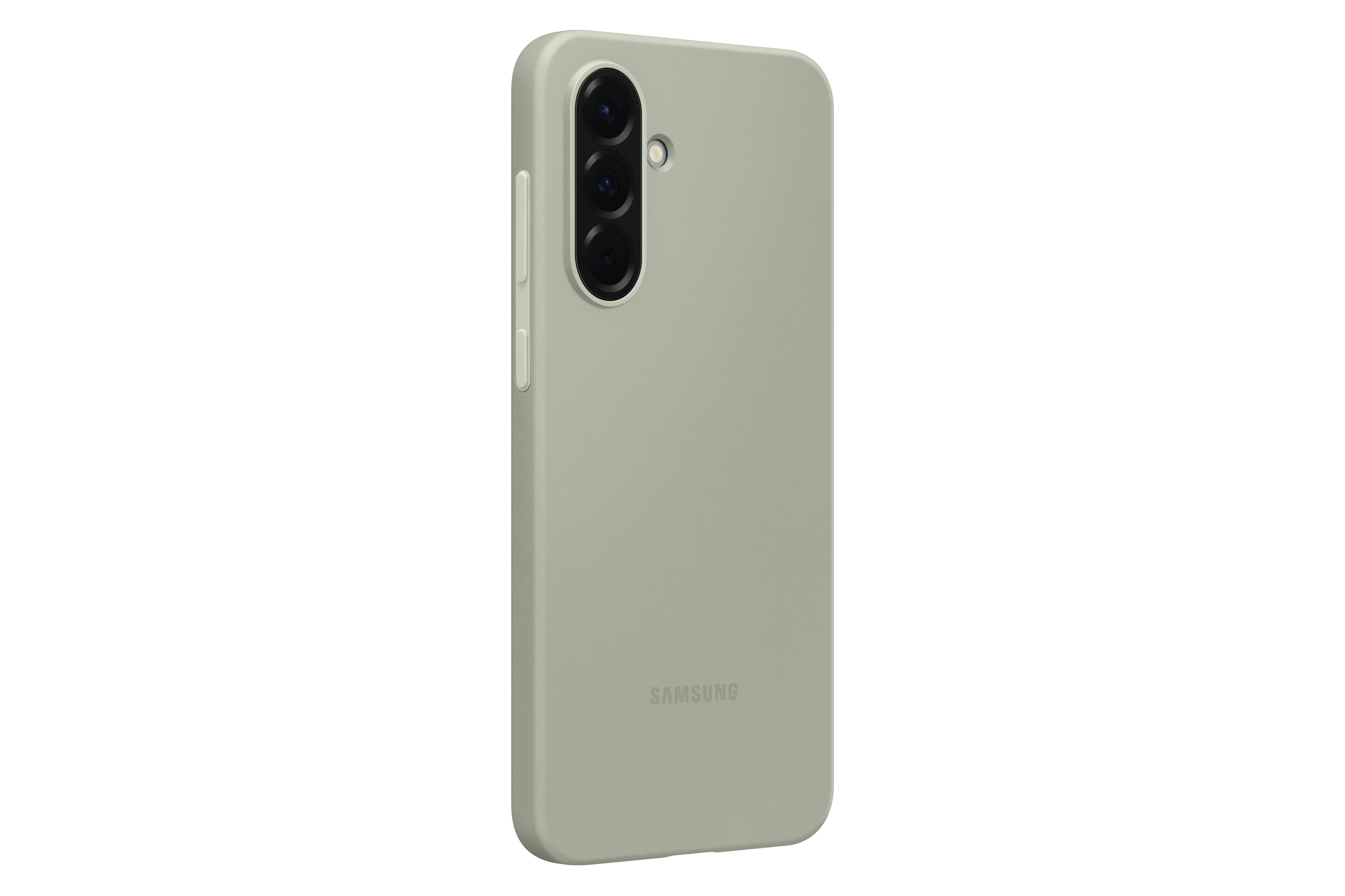 Eine hellgrüne Handyhülle mit Kameramodul und Samsung-Logo.