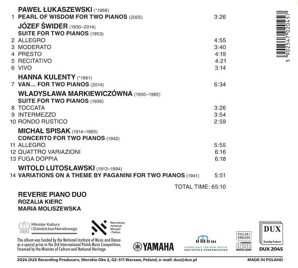 Notenseite mit Titeln und Komponistennamen von Klavierkompositionen.