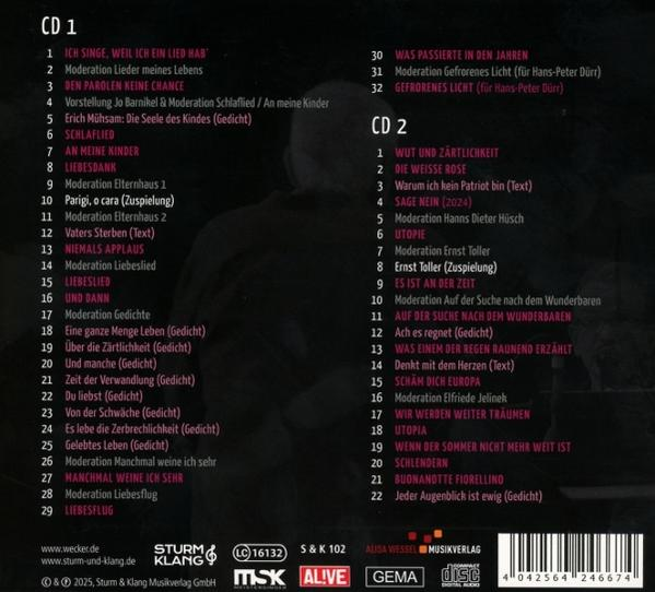 Rückseite einer CD mit Titellisten. Die CD ist von Sturm & Klang.