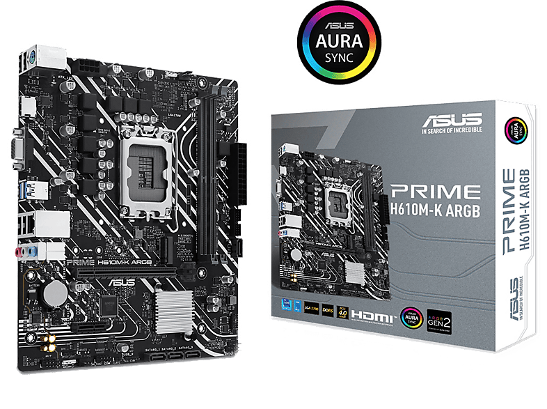 ASUS Prime H610M-K ARGB Intel 2 X DIMM SLOTS Max. 96GB DDR5 1XVGA+ 1XHDMI 1X1 X M.2 Anakart