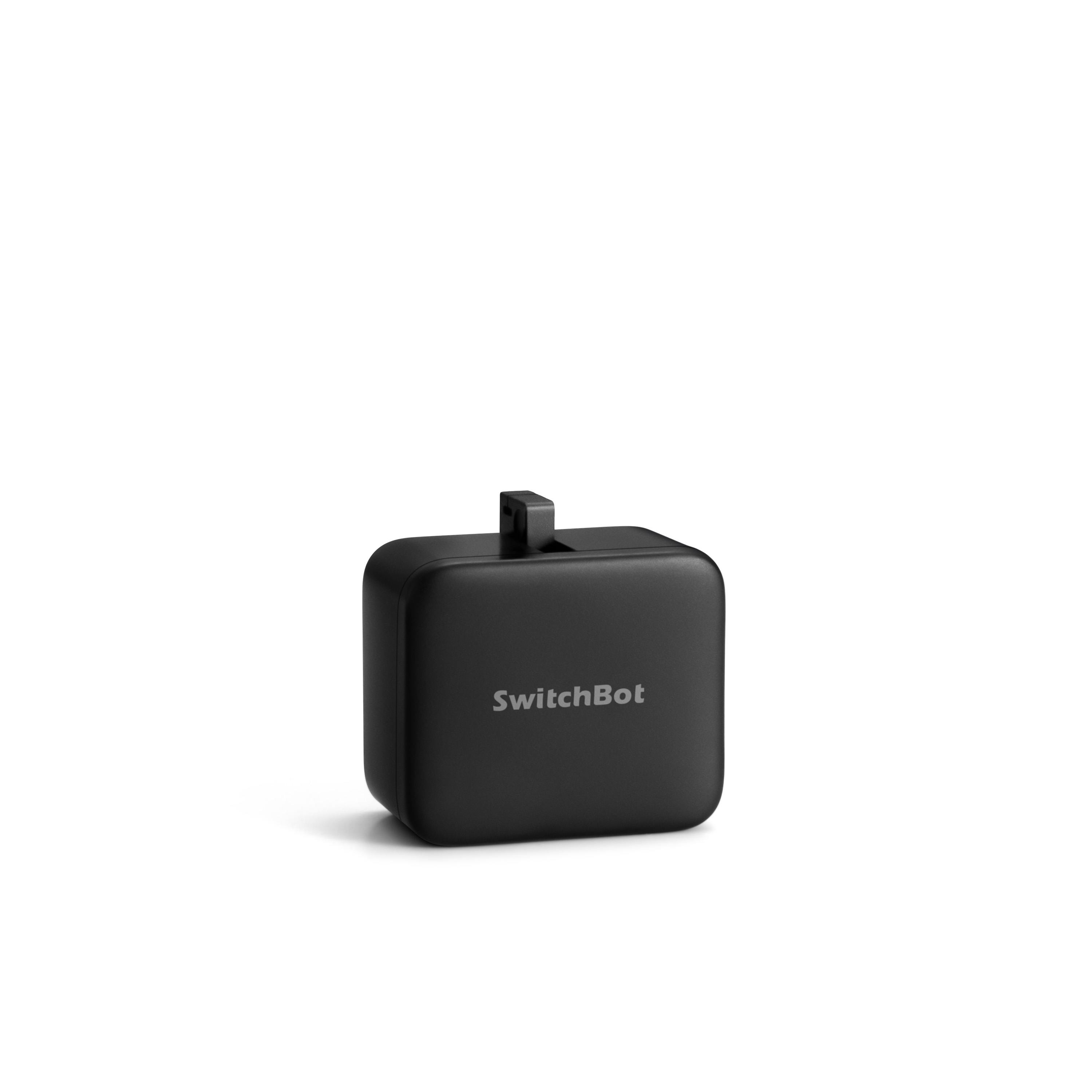 Ein schwarzes SwitchBot-Gerät auf weißem Hintergrund.