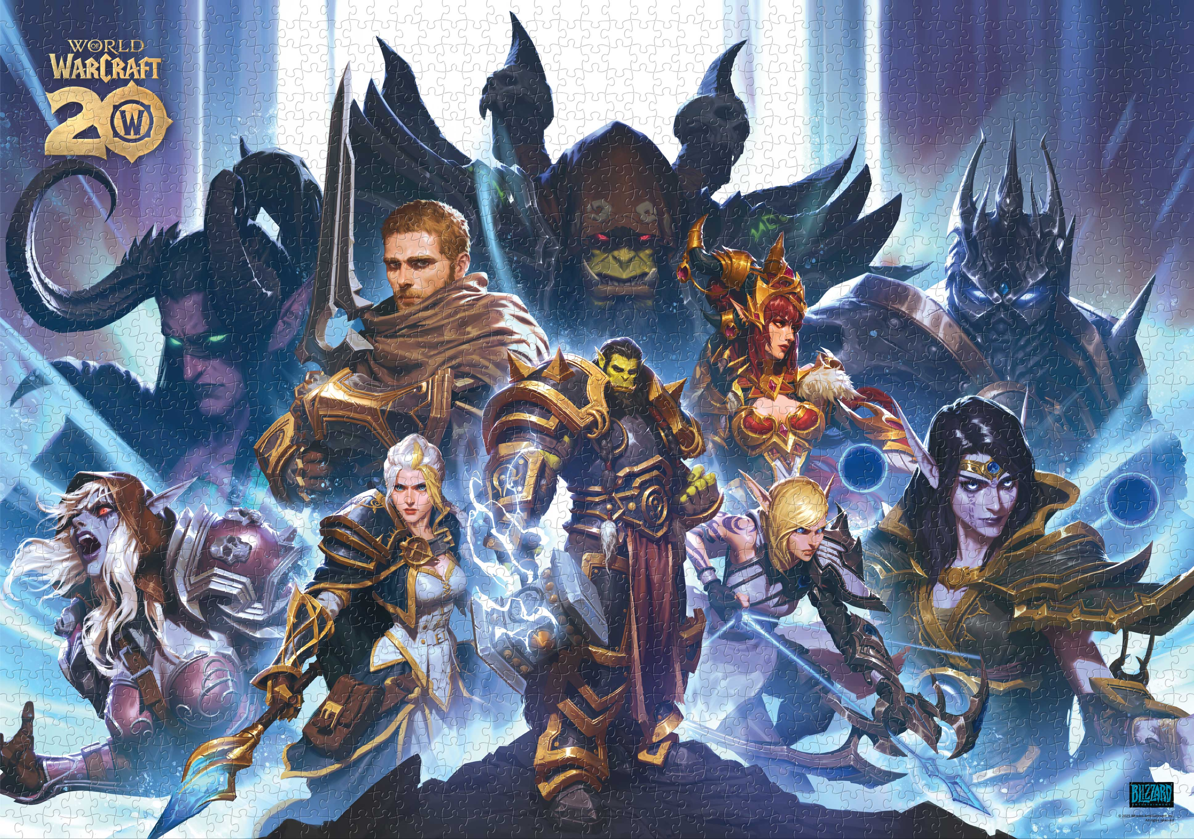 World of Warcraft puzzle. A játék karaktereit ábrázolja. A háttér kék.
