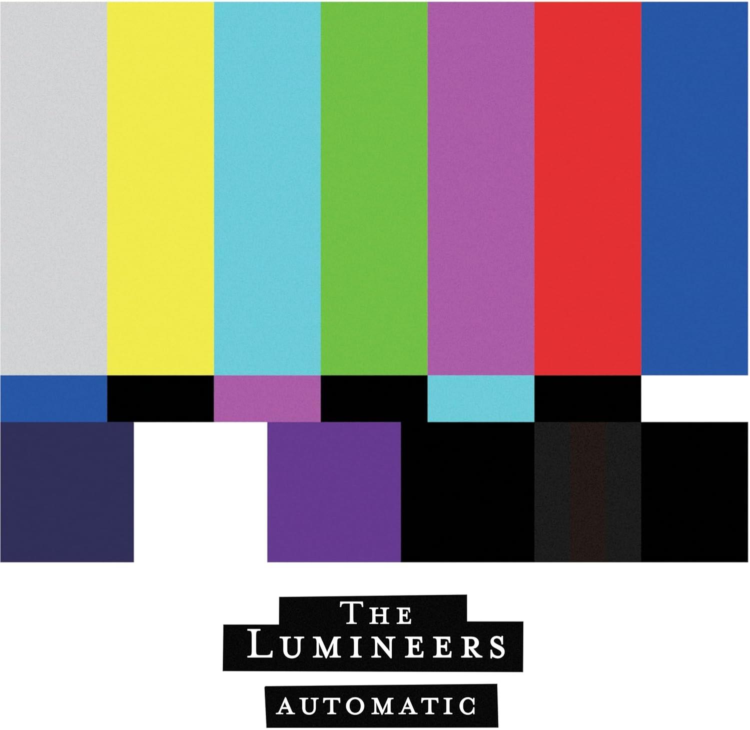 Testmuster mit farbigen vertikalen Balken und dem Text 'The Lumineers'.