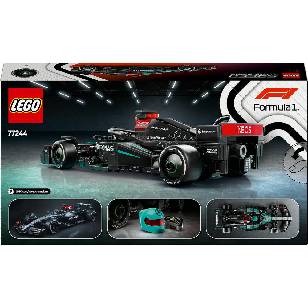 Eine Lego Formel 1 Auto-Set-Box, die das Auto und zusätzliche Bilder zeigt.