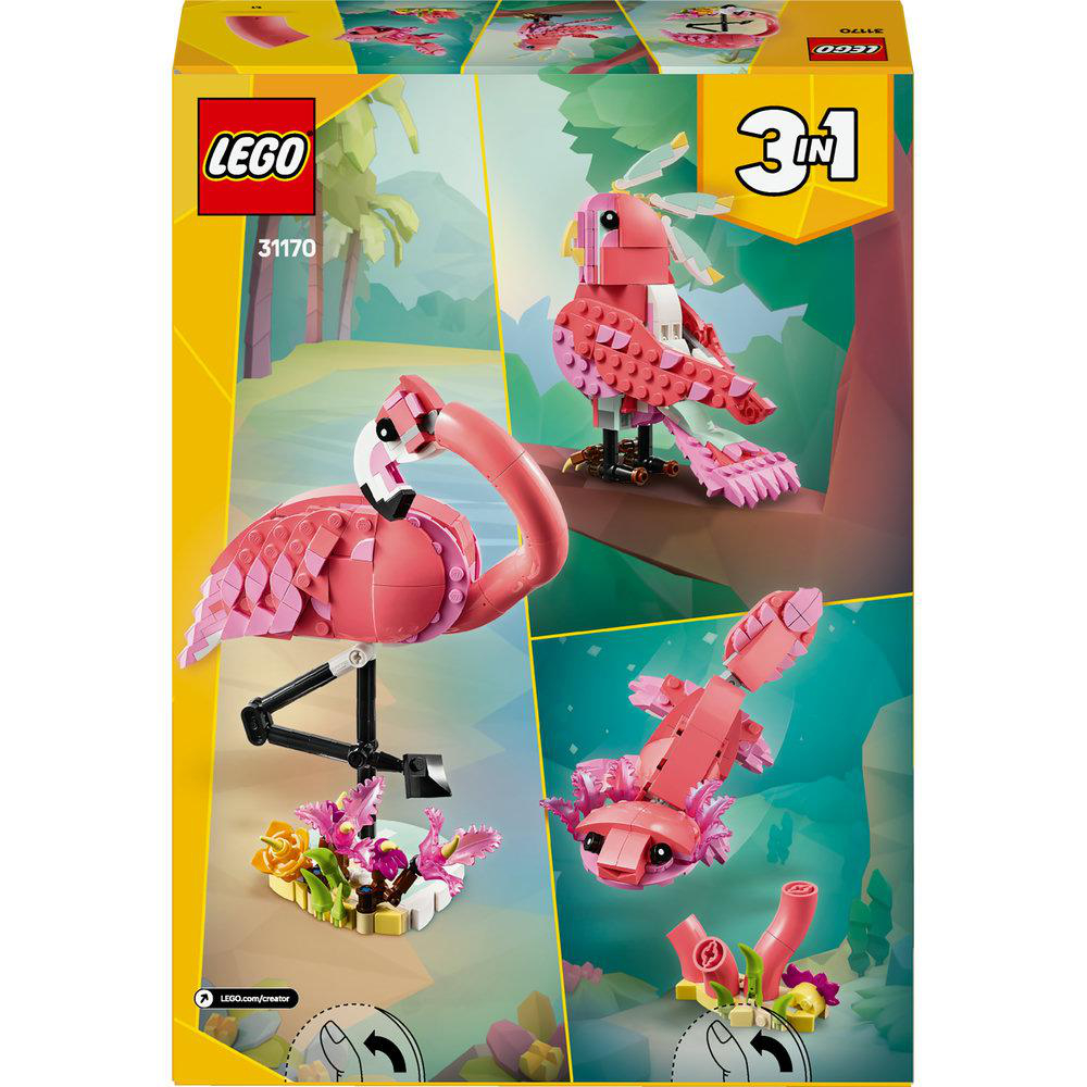 Lego-Box-Set mit einem Flamingo und anderen Tiermodellen auf der Vorderseite.