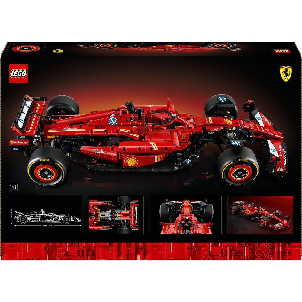Rückseite der LEGO Ferrari F1-Wagen-Box. Die Box zeigt das Modell und Informationen über das Auto.