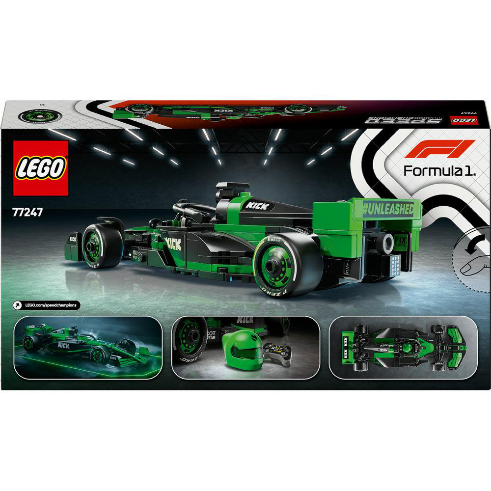LEGO Formel 1 Rennwagen-Box, grün-schwarzes Auto, Bilder des Autos auf der Box.