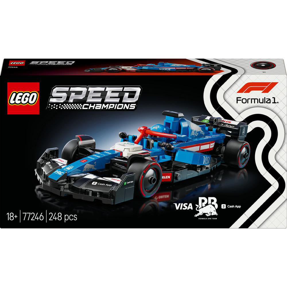 LEGO Speed Champions Formel 1 Auto Set mit Schachtel, blau und schwarz.