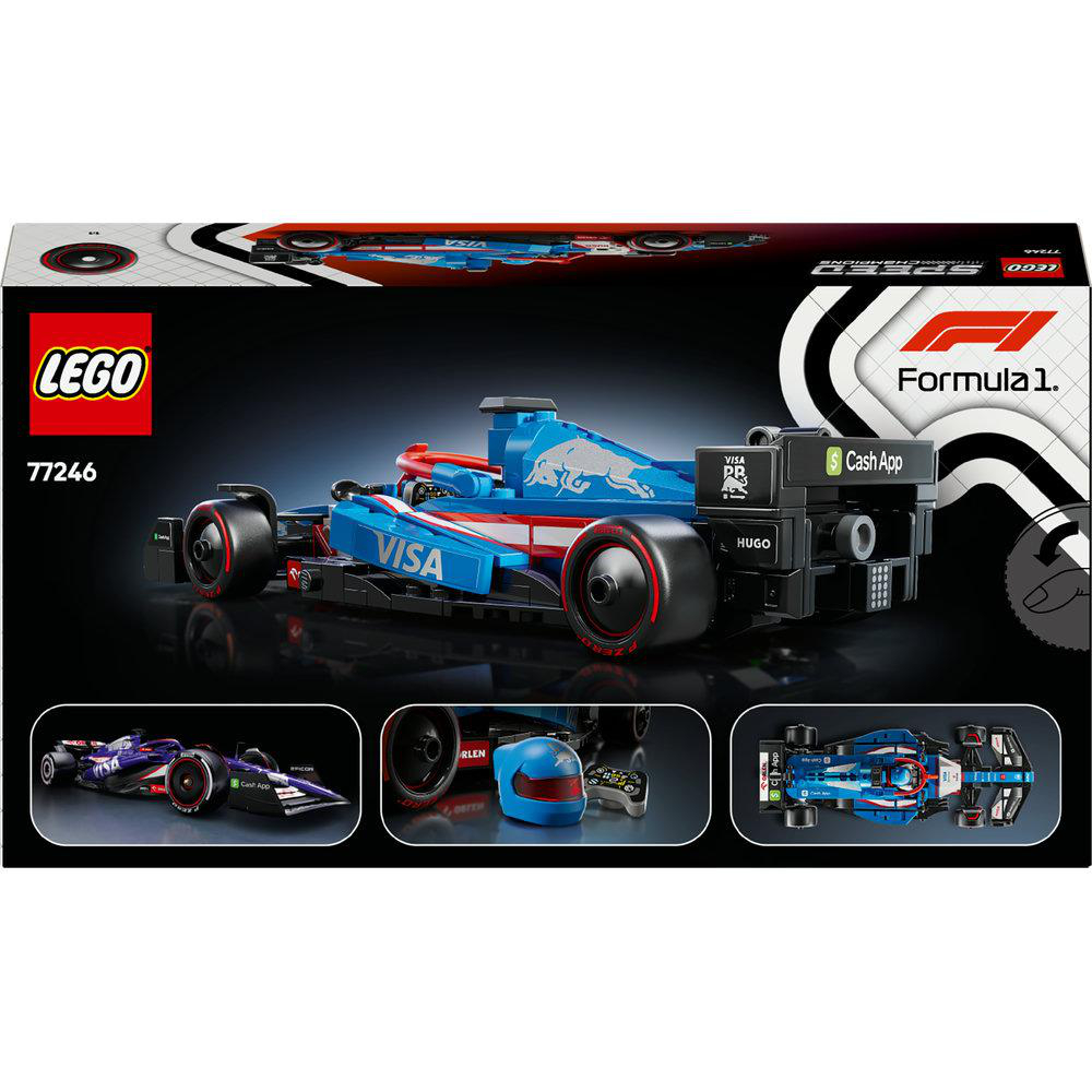 Die Lego-Box-Set Formel 1, mit einem Rennwagen und Lego-Figuren auf der Vorderseite.