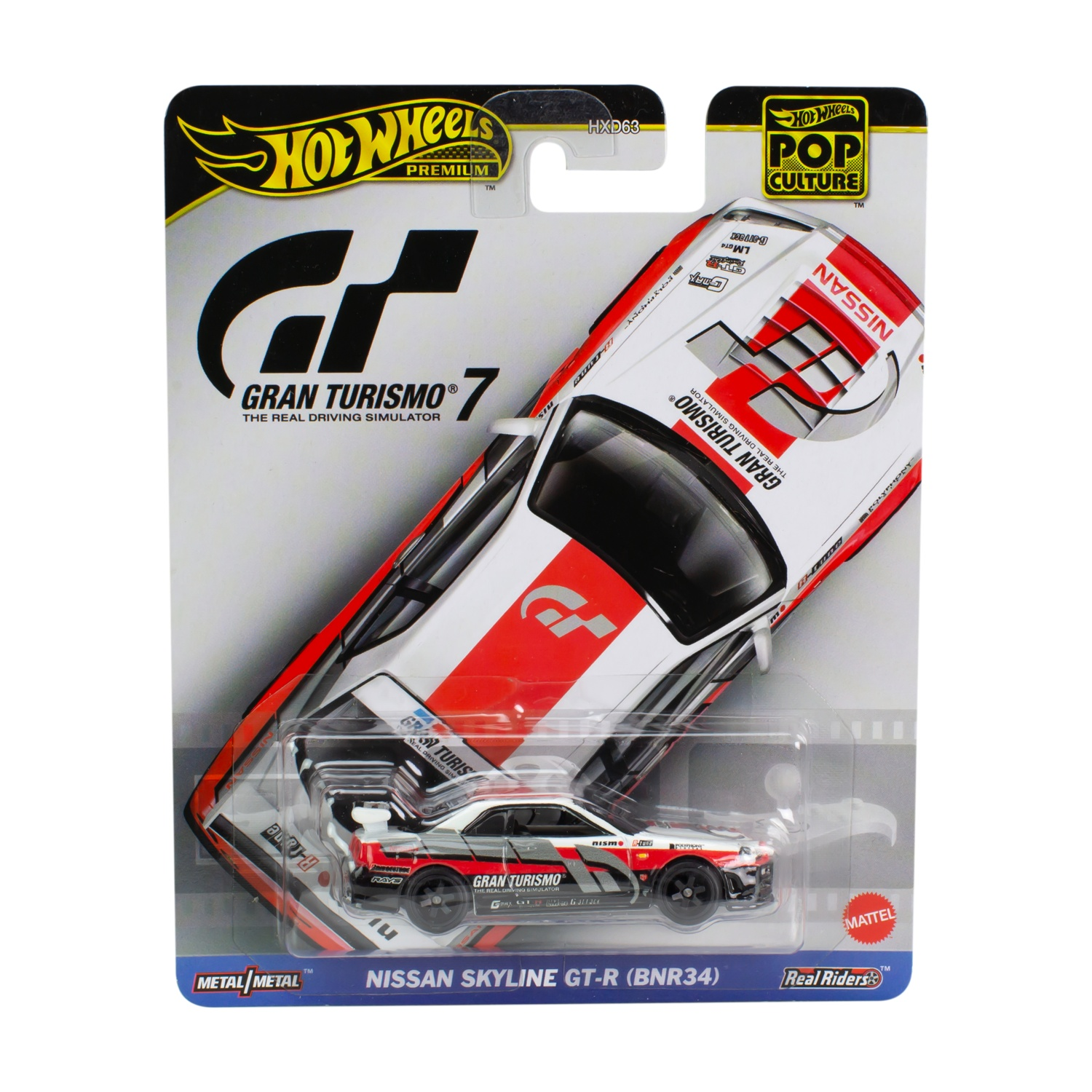 Una confezione di auto Hot Wheels con un'auto Nissan Skyline GT-R (BNR34) all'interno.