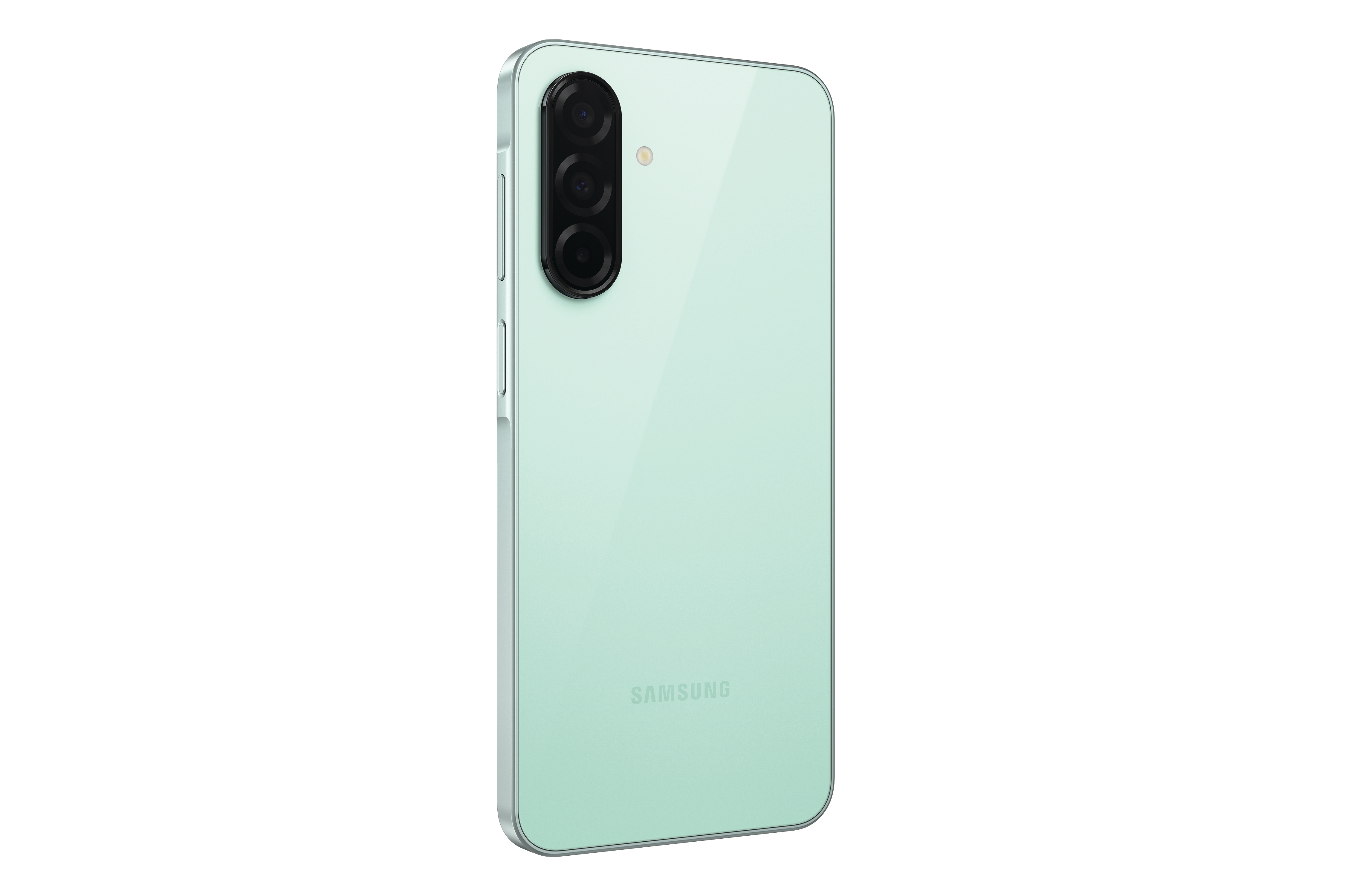 Mintgrünes Smartphone von hinten, mit drei Kameralinsen.