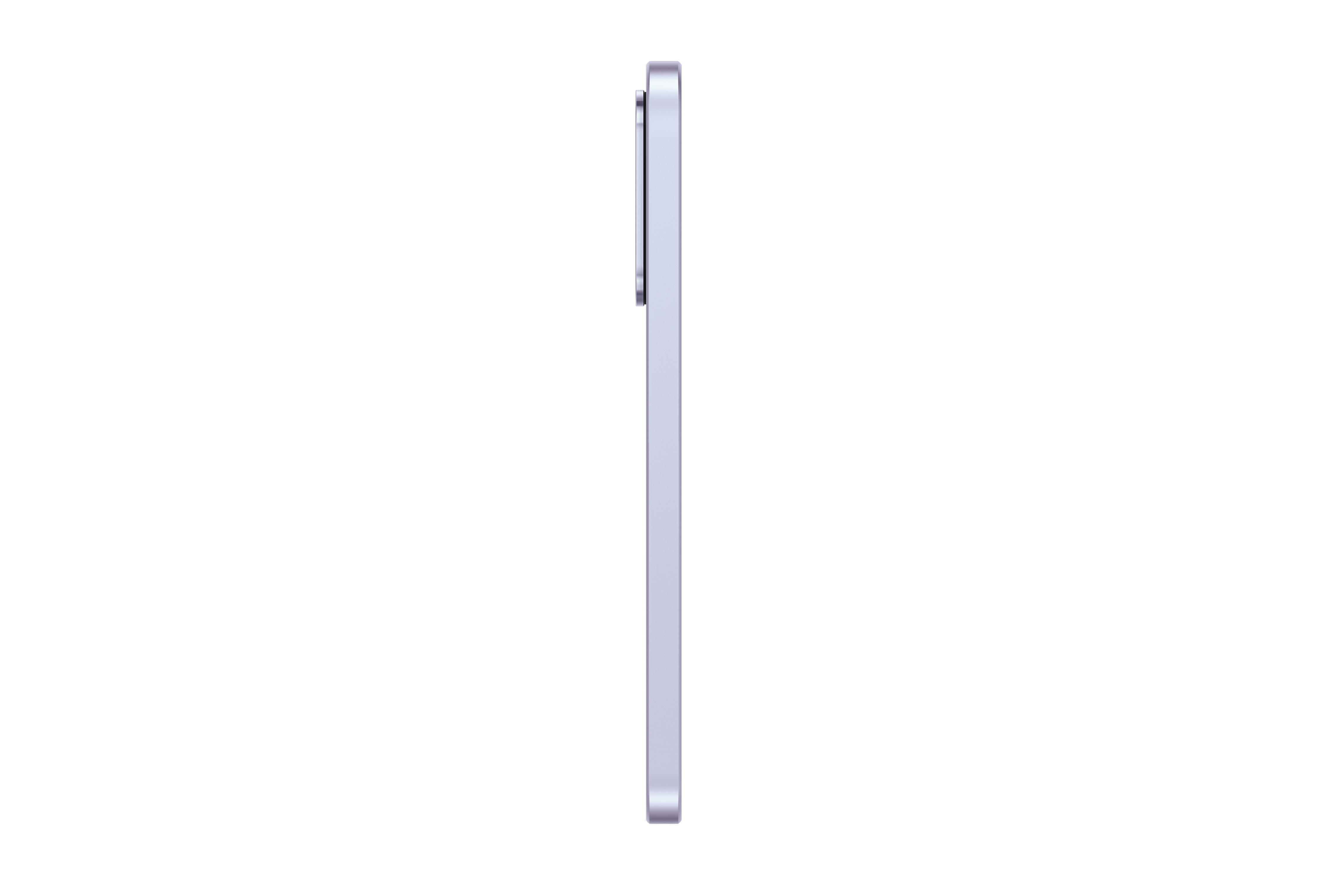 Ein hellviolettes Smartphone, von der Seite dargestellt, auf weißem Hintergrund.