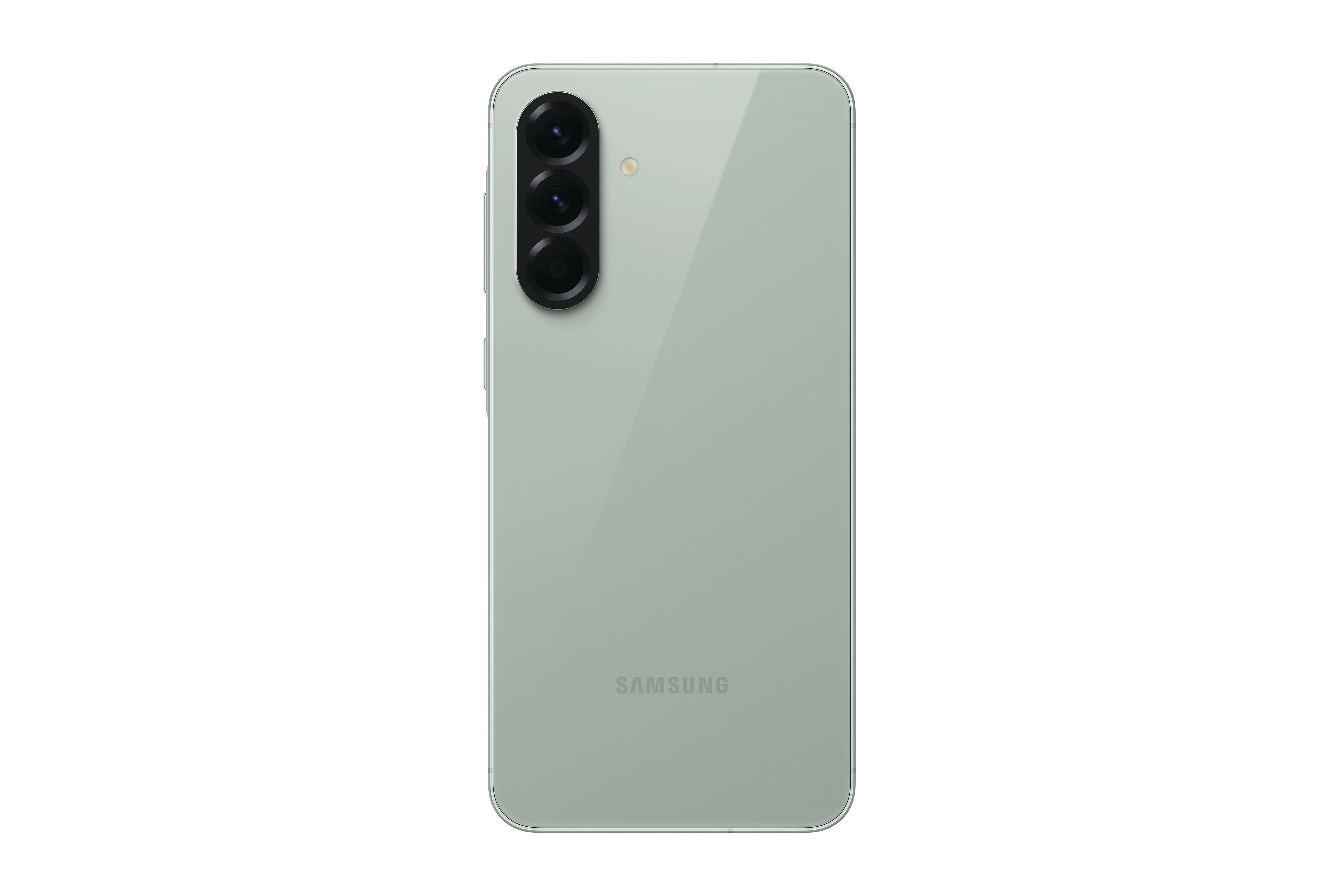 Rückseite eines hellgrünen Smartphones mit drei Kameras.