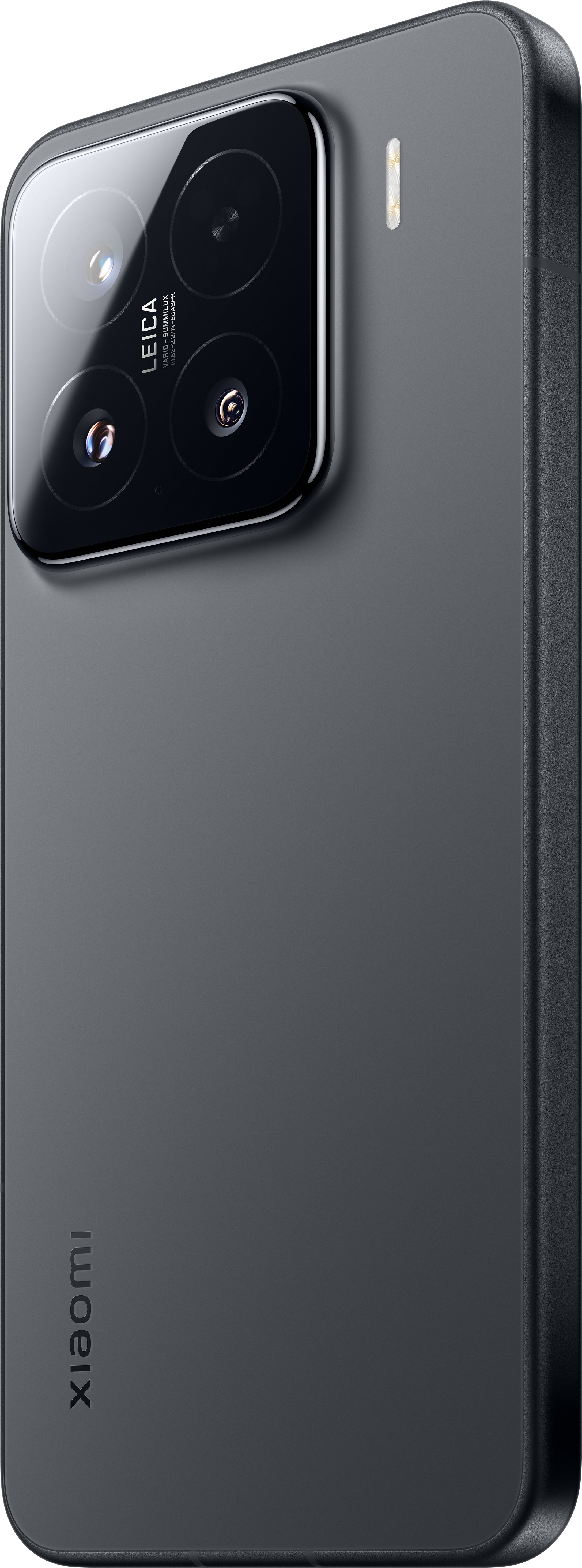 Schwarzes Telefon mit Kameralinsen, Seitenansicht.