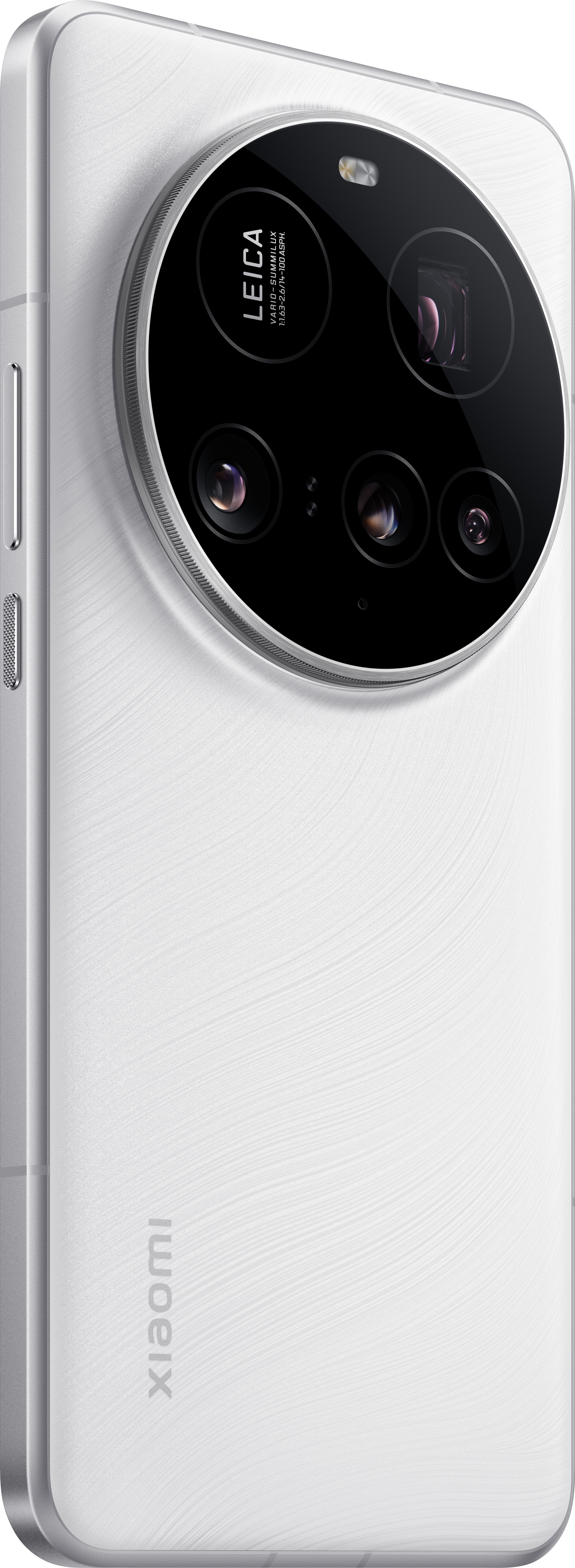 Rückseite eines weißen Smartphones mit Leica-Kameralinsen.