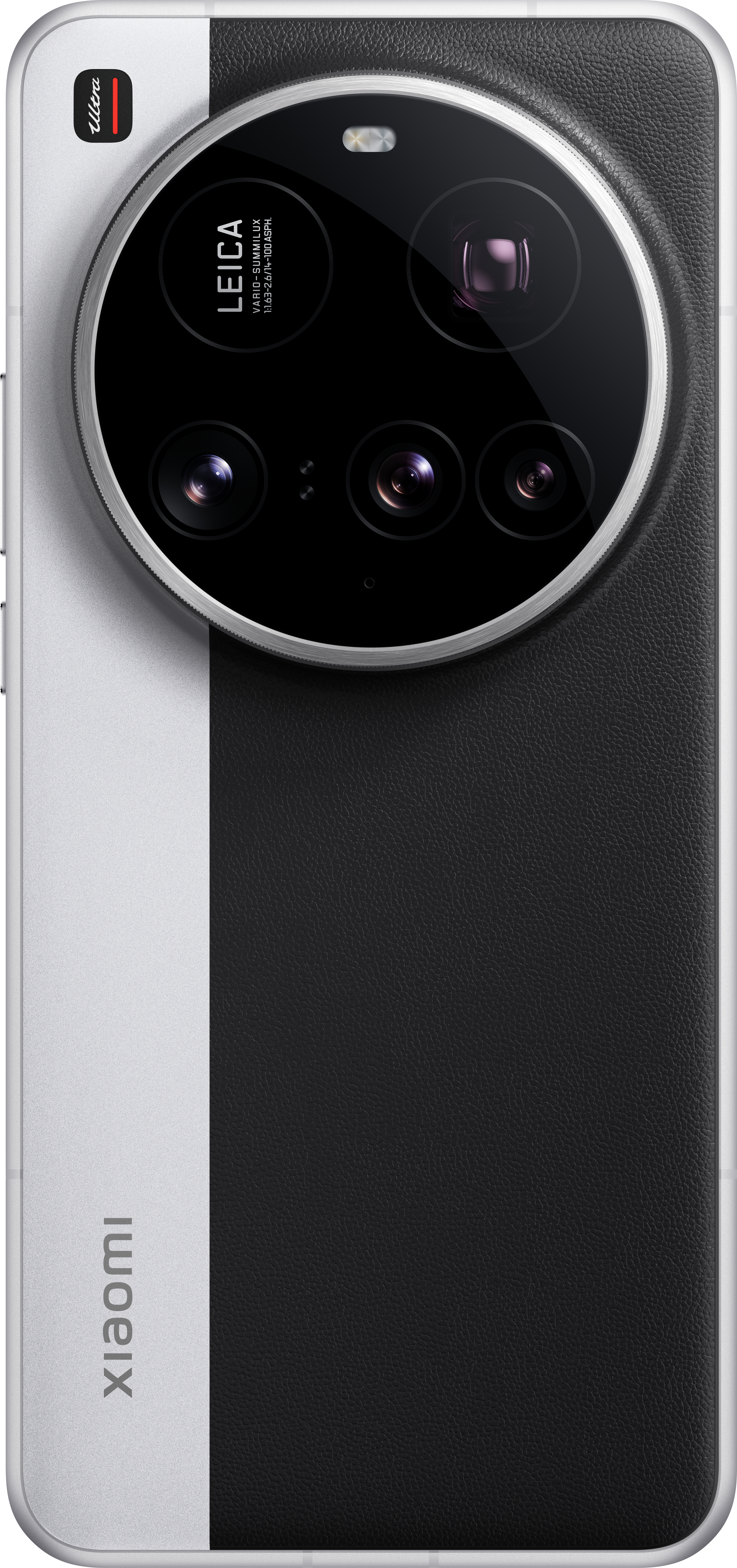 Smartphone-Rückseite: Schwarz-Weiß-Design mit Leica-Kameraobjektiven.