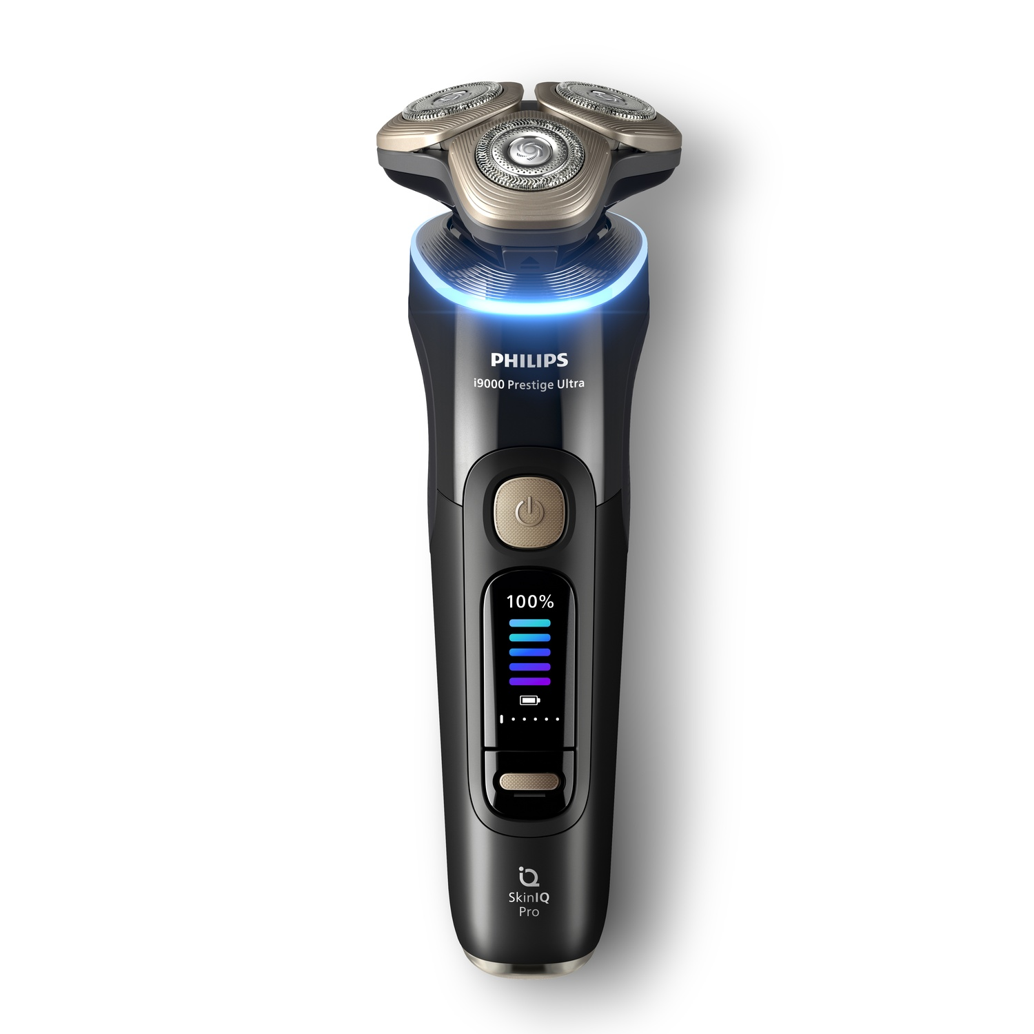 A Philips shaver, black and silver. It has three circular shaving heads.